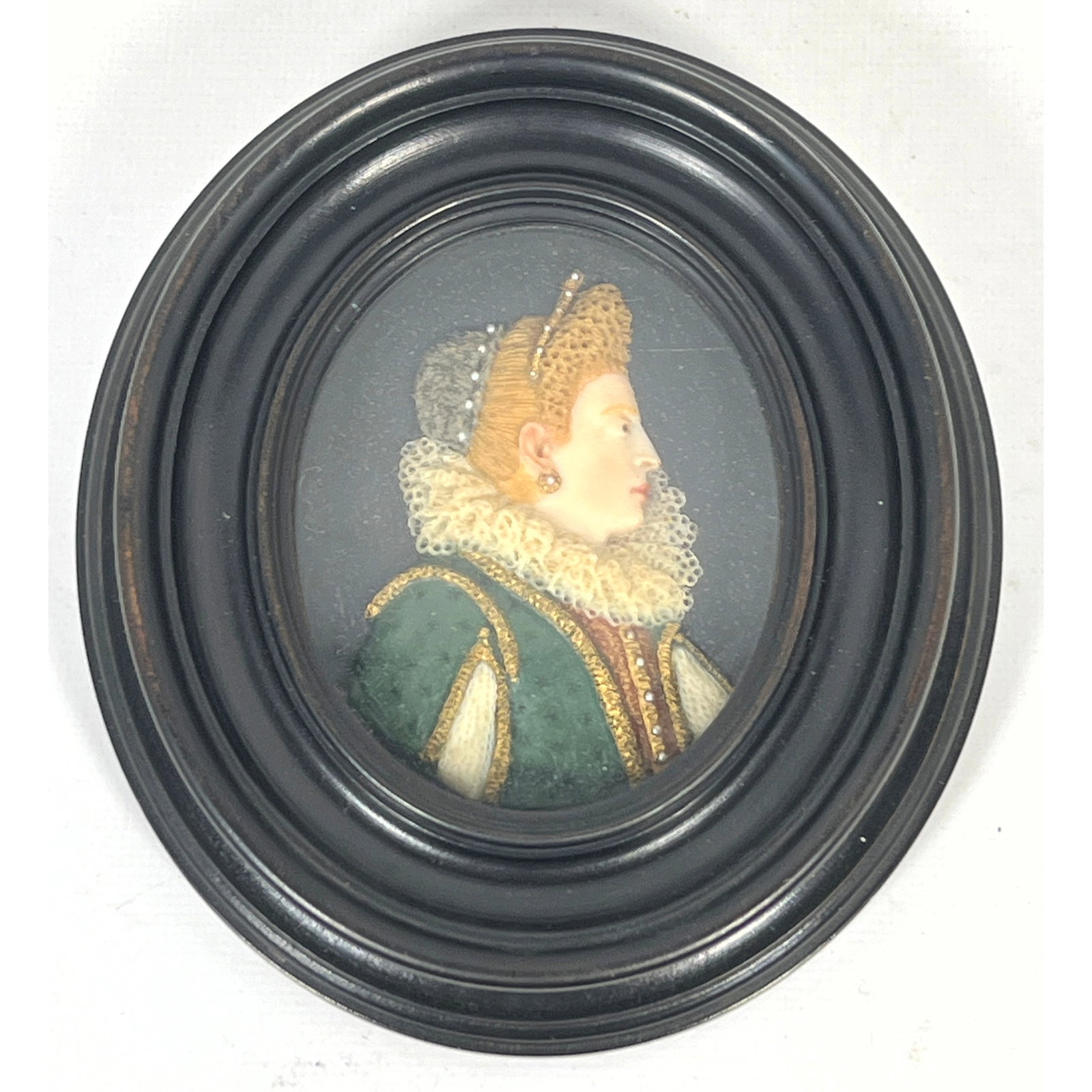 Antique Polychrome wax relief portrait miniature depicts a noblewoman in profile, modeled in the sty (1 of 6)
