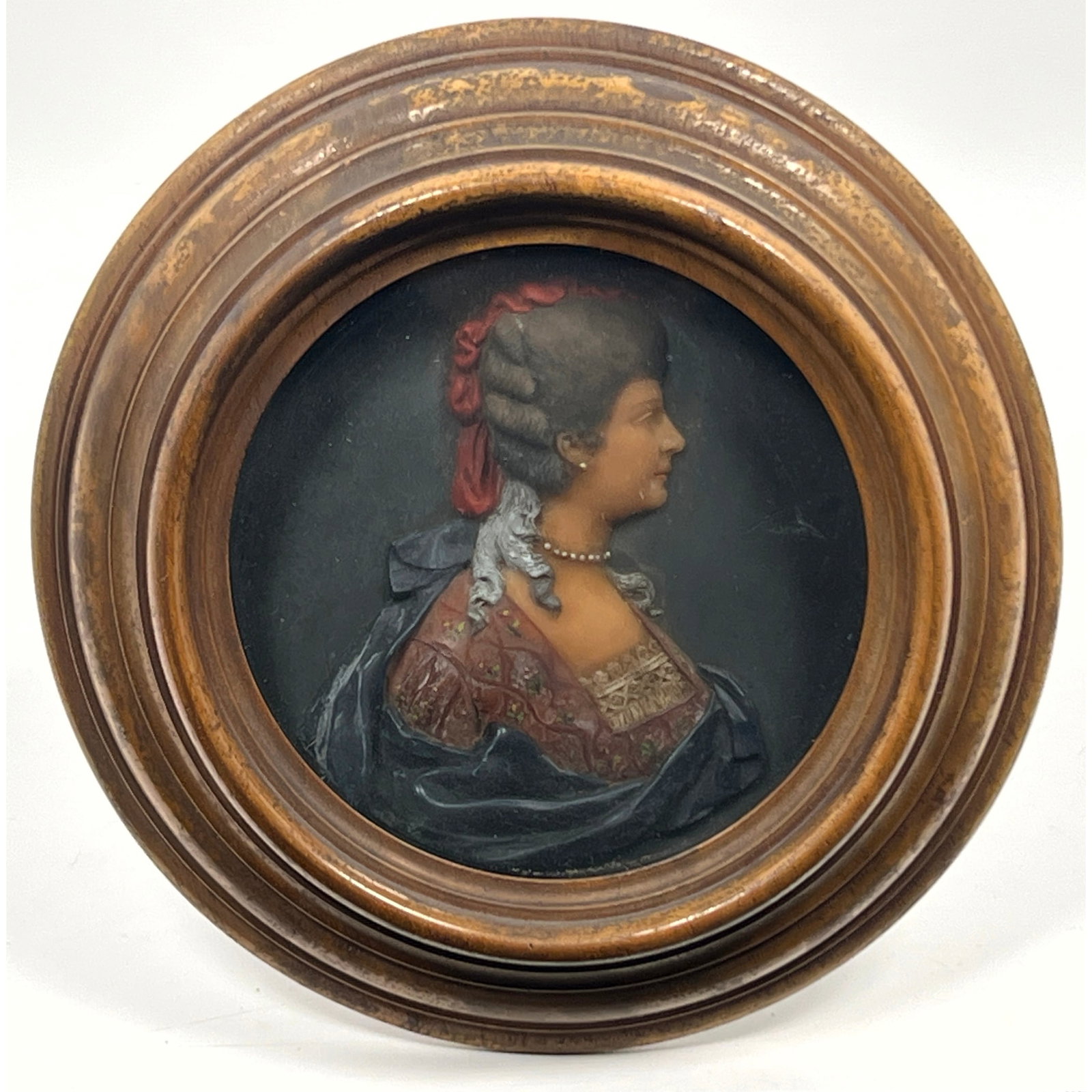 Antique polychrome wax relief portrait Carving sculpture. Young Noblewoman. De Avinoff says XVIII c, (1 of 7)