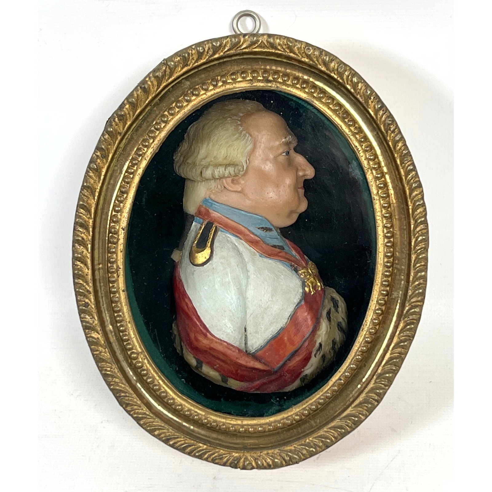 Antique polychrome wax relief portrait miniature depicting King Louis XVIII of France. Carving sculp: Antique polychrome wax relief portrait miniature depicting King Louis XVIII of France. Carving sculpture. Dimensions: Height: 6.5 inches, Width: 5 inches. --- US Packing and Shipping charge: In house 