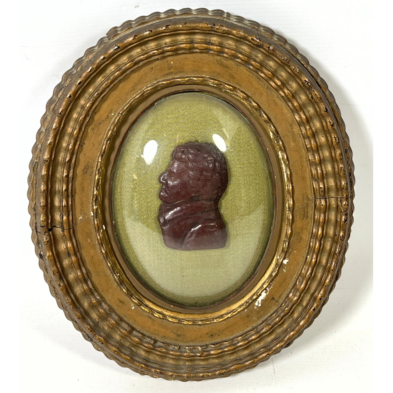 Antique carved wax relief profile portrait miniature sculpture. Gentleman in profile (1 of 6)