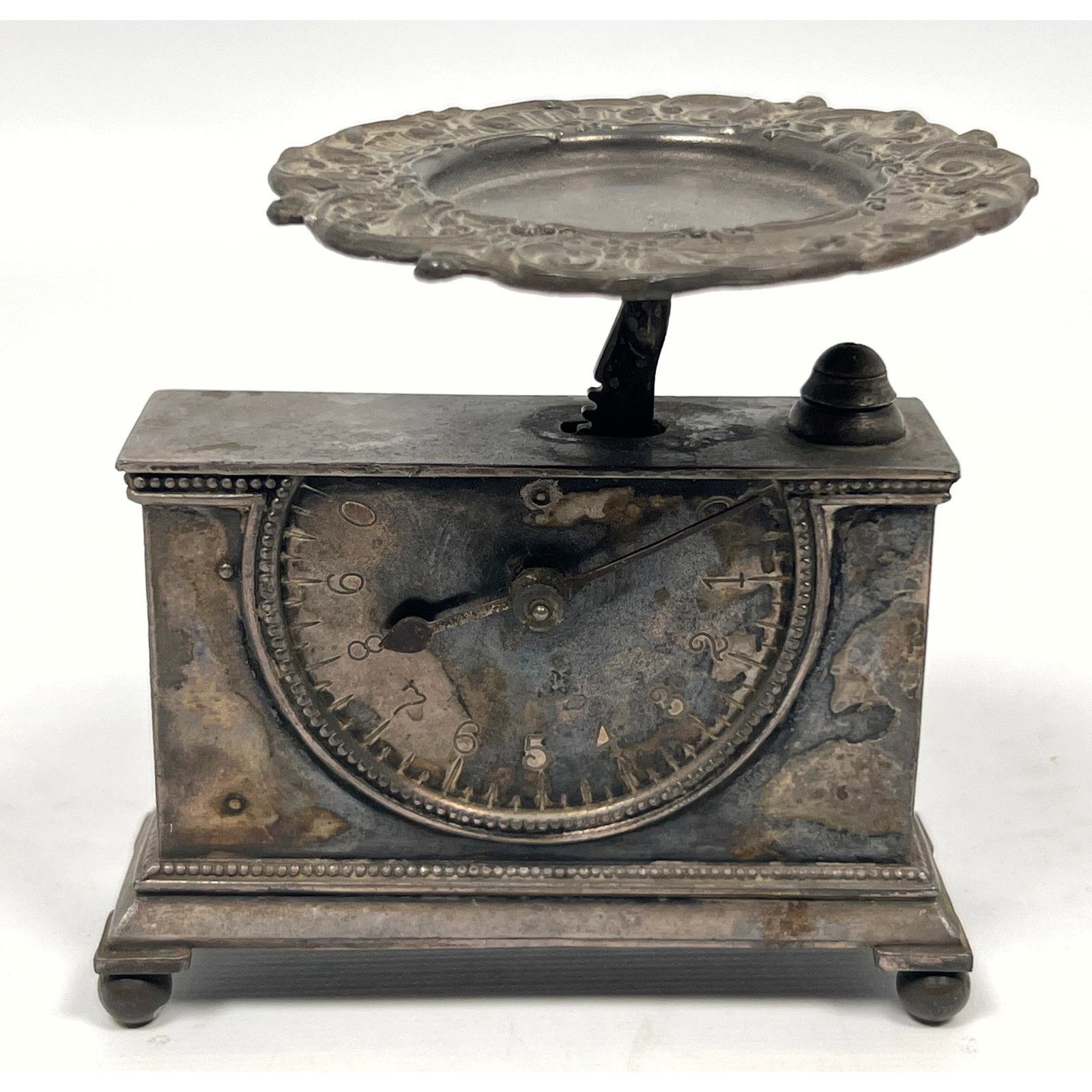 Antique WILCOX Silver Plate Desk Top Postal Scale. Rectangular Base Case with scale supports highly (1 of 10)