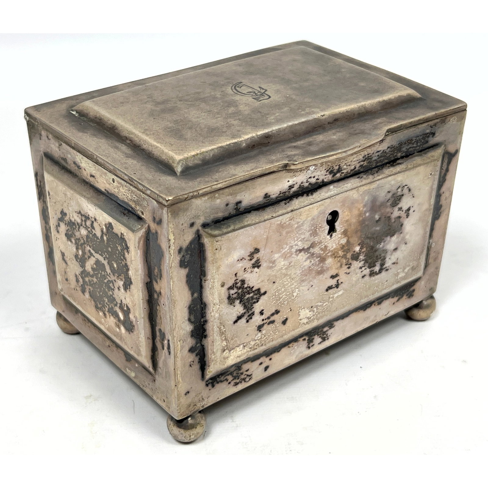 French Sterling Hinged Lidded Tea Caddy Box. Hallmarks. (1 of 13)
