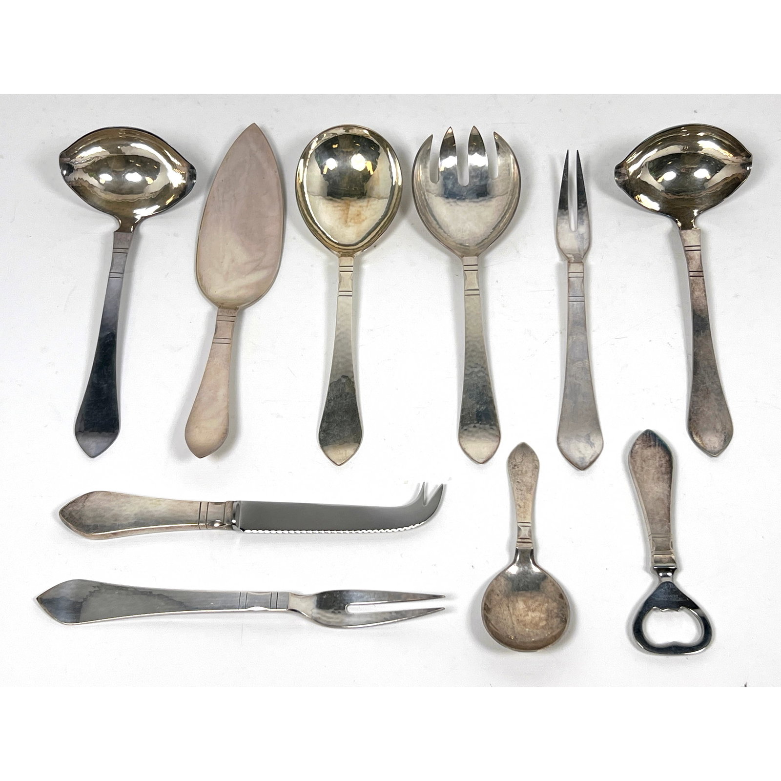10pcs George Jensen Pyramid pattern, designed by Harald Nielsen. Sterling Flatware Serving Pieces. L (1 of 18)