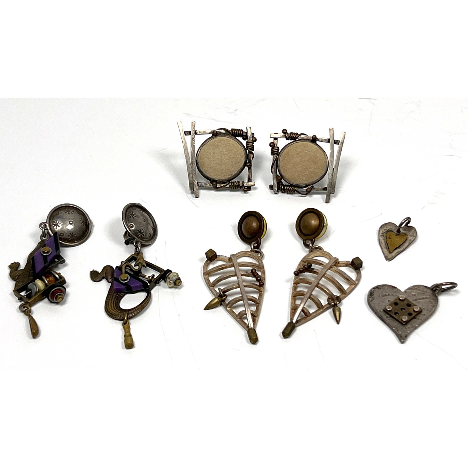 American Craft Jewelry. Thomas Mann Heart Earrings. Mann Alligator Earrings. Heart pendants by Mann (1 of 18)