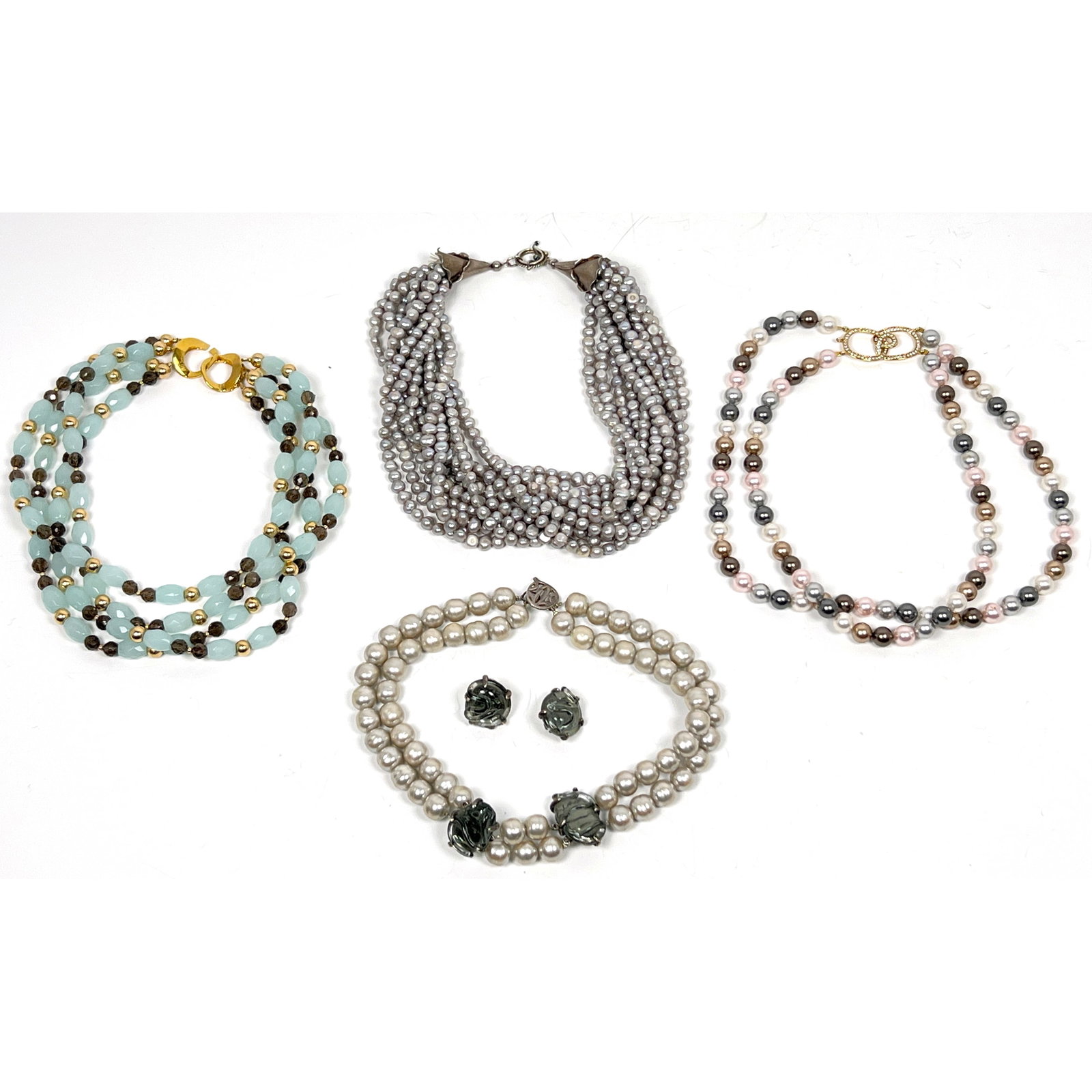 4pcs Beaded Jewelry. Mariquita Masterson necklace pearl and glass matching earrings. Silver with gra (1 of 20)