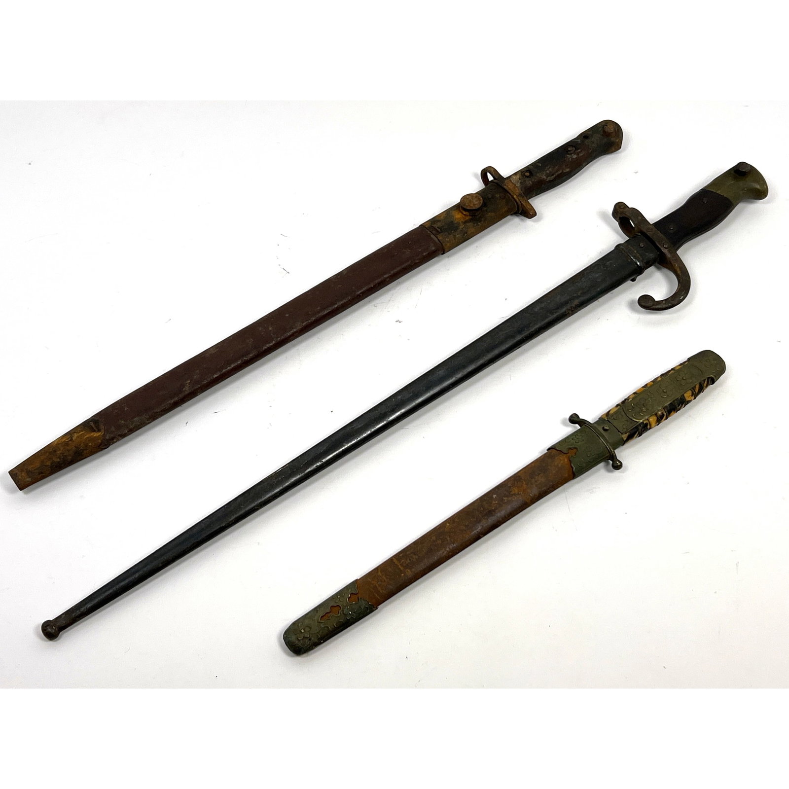 3pcs Edged Weaponry. 2 Military Bayonet Blades. 1 Asian Dagger. French Model 1874 Gras bayonet, a Br (1 of 19)
