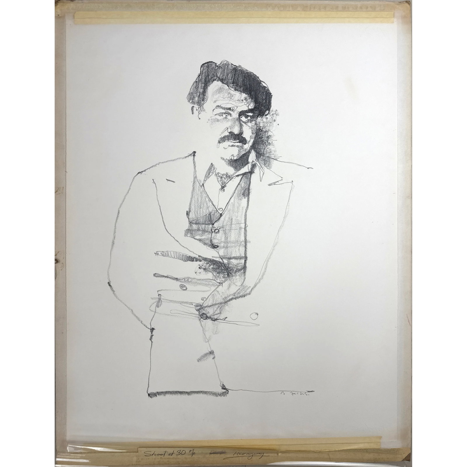 Bernard BERNIE FUCHS Portrait of Ernest Hemingway from the Franklin Library book "For Whom the Bell: Bernard BERNIE FUCHS Portrait of Ernest Hemingway from the Franklin Library book "For Whom the Bell Tolls" Dimensions: Height: 28 inches, Width: 21 inches. --- US Packing and Shipping charge: In