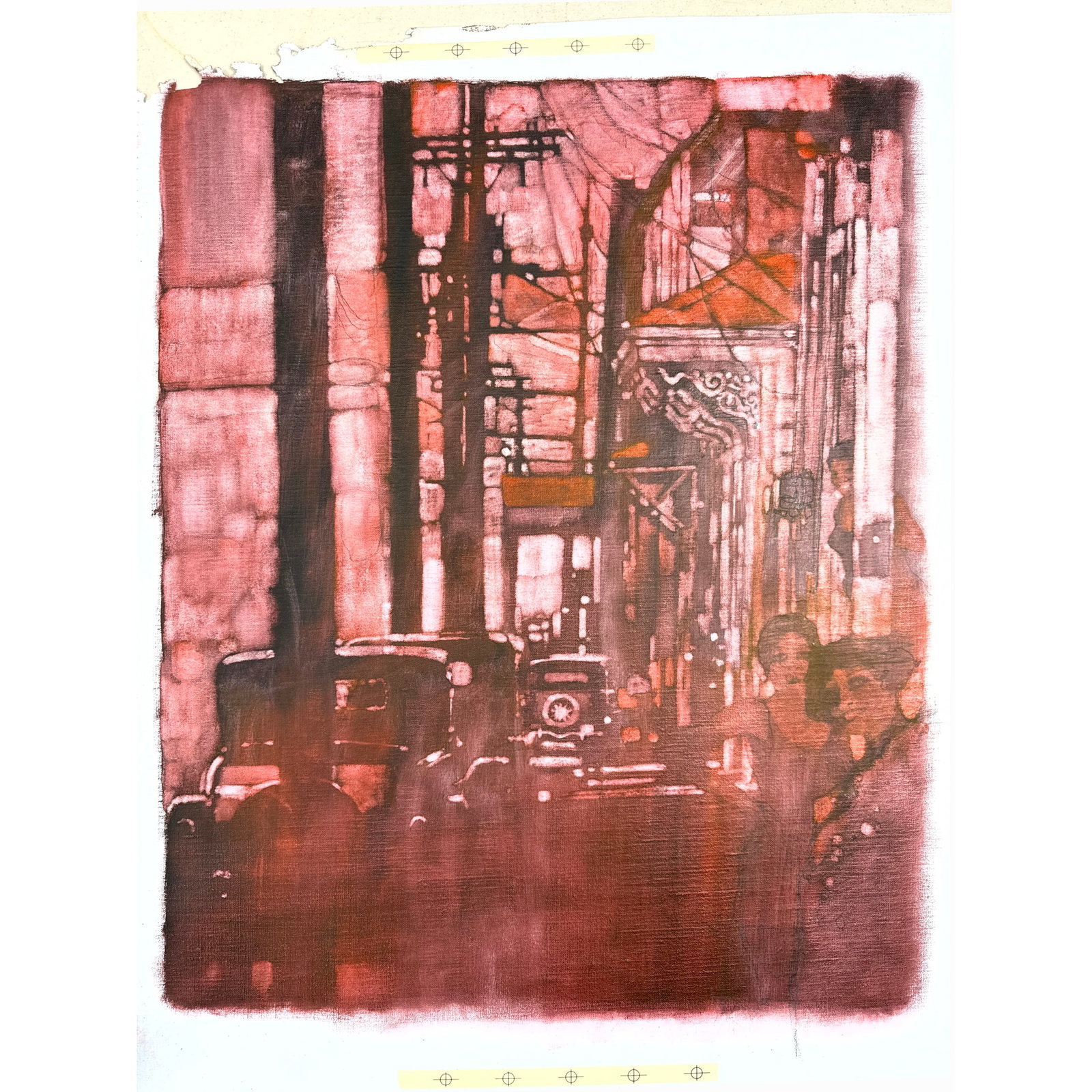 BERNARD Bernie FUCHS Original Painting on unstretched canvas. Unsigned attribution, Franklin Library: BERNARD Bernie FUCHS Original Painting on unstretched canvas. Unsigned attribution, Franklin Library. lower right corner reading 243, #7, Chapter, and 6. The margins include yellow tape strips bearing
