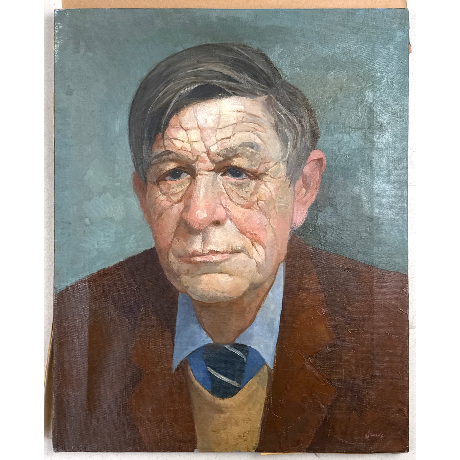 Portrait of WH Auden By DANIEL SCHWARZ Painting on canvas. original illustration for the Franklin Li: Portrait of WH Auden By DANIEL SCHWARZ Painting on canvas. original illustration for the Franklin Library Archives Collected Poems, The Franklin Mint. Dimensions: Height: 20 inches, Width: 16 inches.
