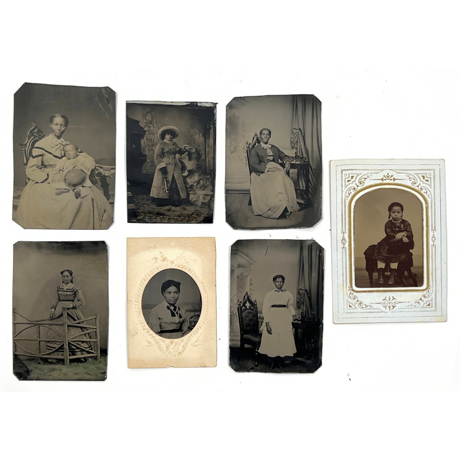 7pcs 19th century tintypes, also known as ferrotypes, featuring studio portraits of African American (1 of 16)