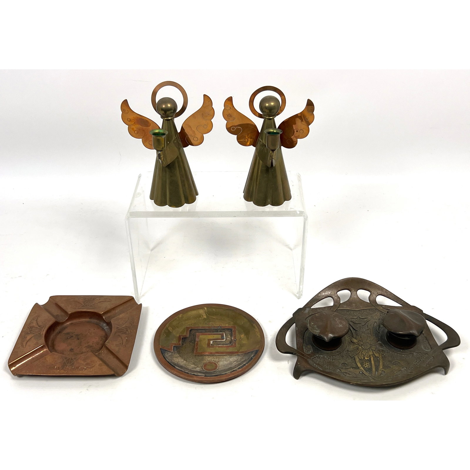 5pc Metal Lot. Art Nouveau, Arts and Crafts, and Mid-Century Modern periods. Featured is a circular (1 of 18)