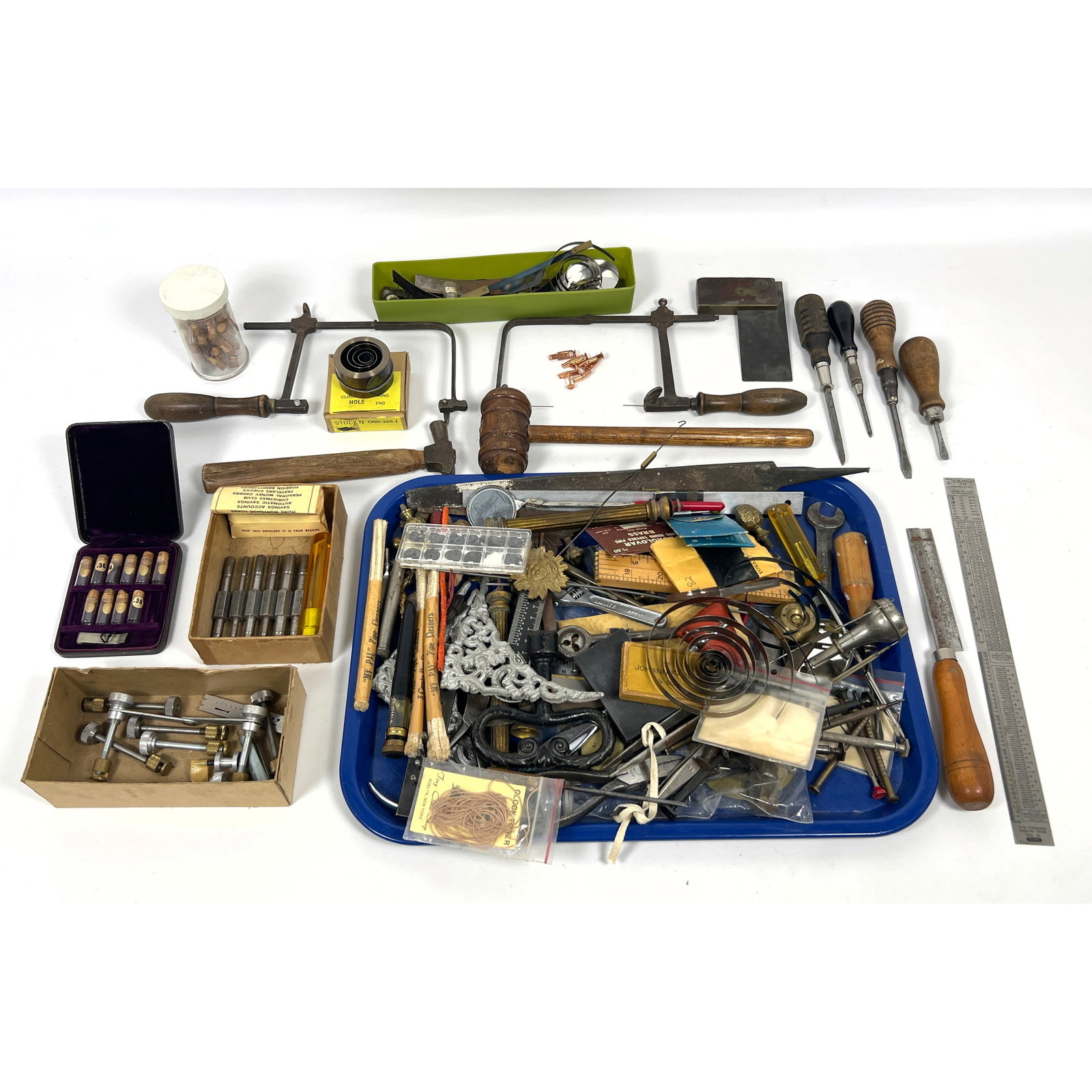 Large lot Clock Making and repair Items. Parts and Tools. Clock key set. (1 of 17)