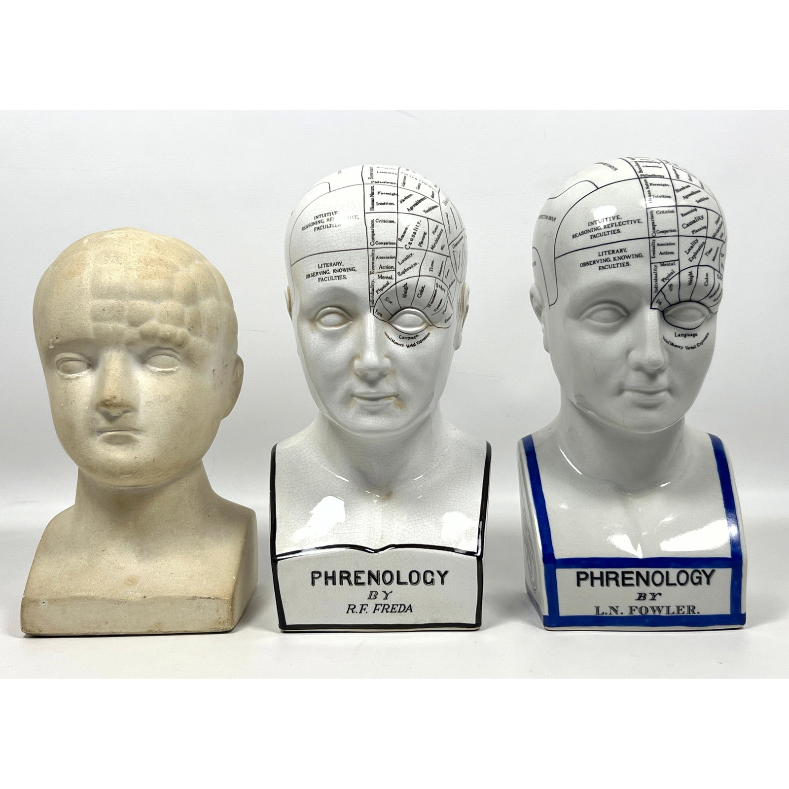 3pcs Phrenological head models of varying materials, ages, and makers (1 of 19)
