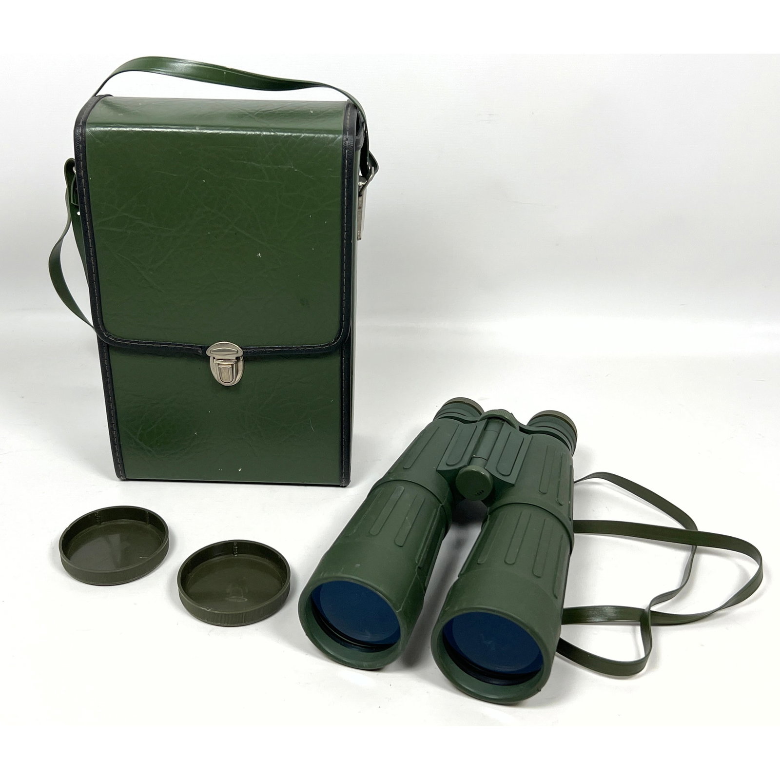 Pair of unbranded military-style binoculars featuring an olive drab green rubber-armored housing for (1 of 12)