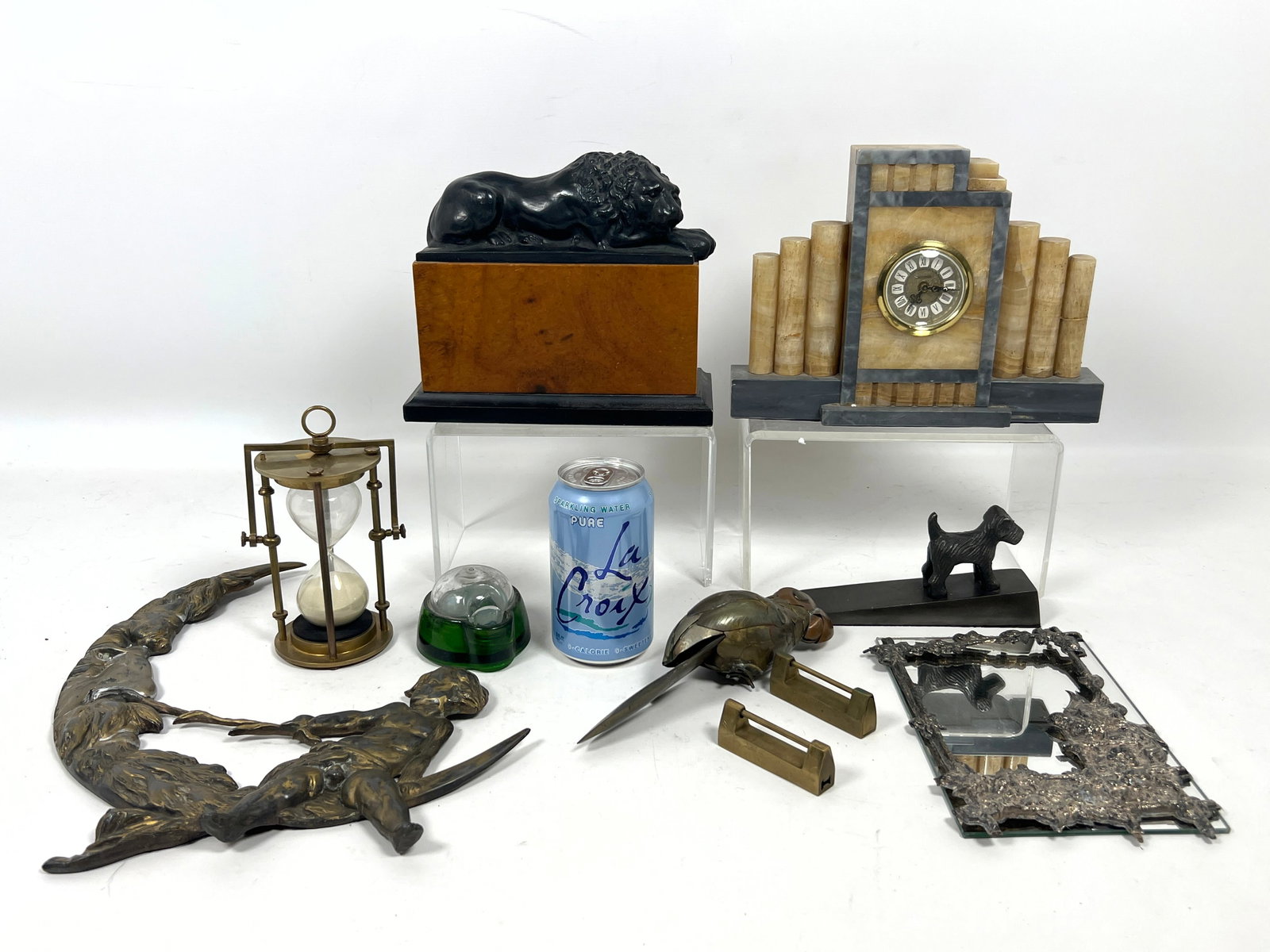 Mixed Collectors Objects. Marble Clock, Metal Frames, Eclipse Inkwell, Brass Timer, etc. - 5