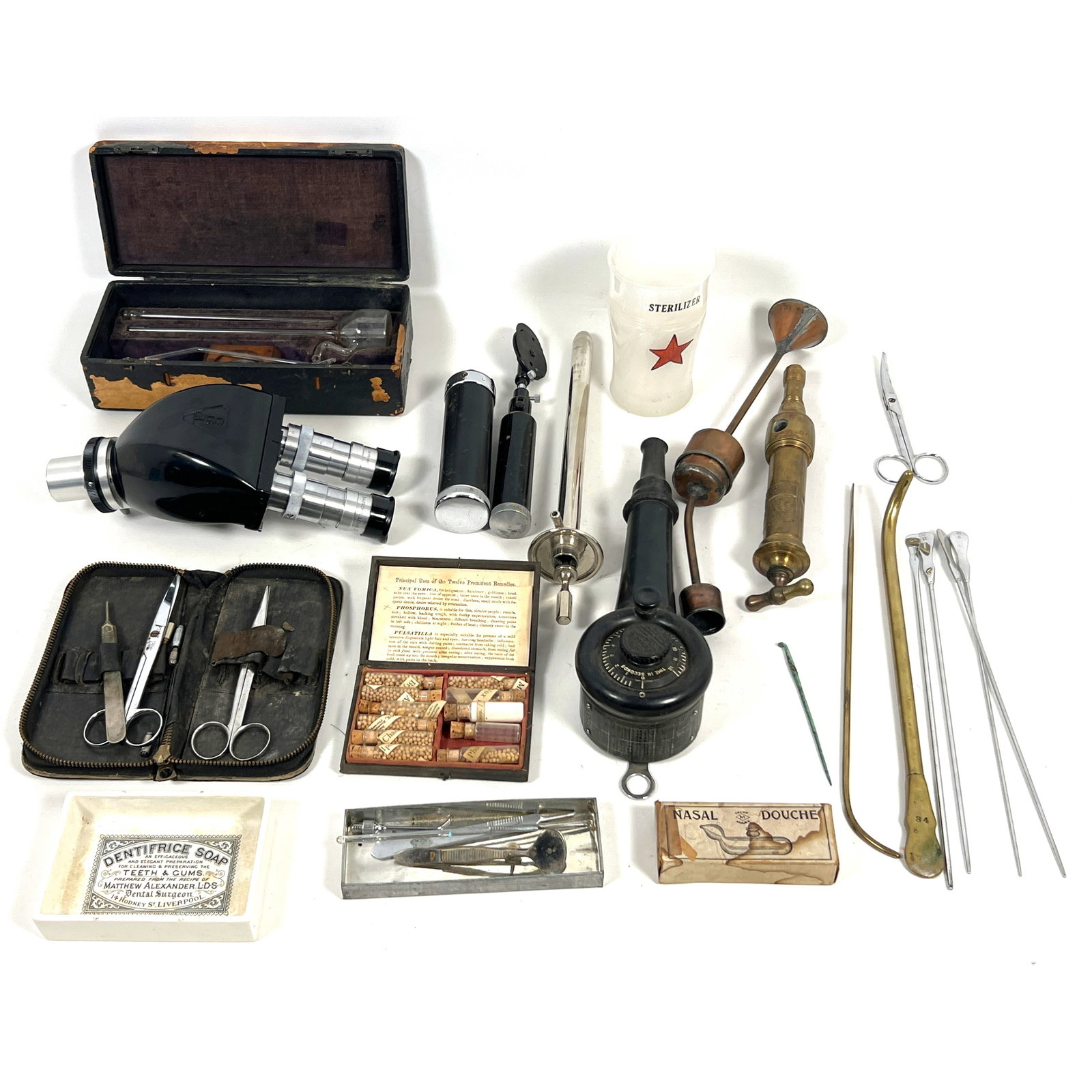 Diverse group of antique and vintage medical, dental, and pharmaceutical instruments and clinical ep (1 of 18)