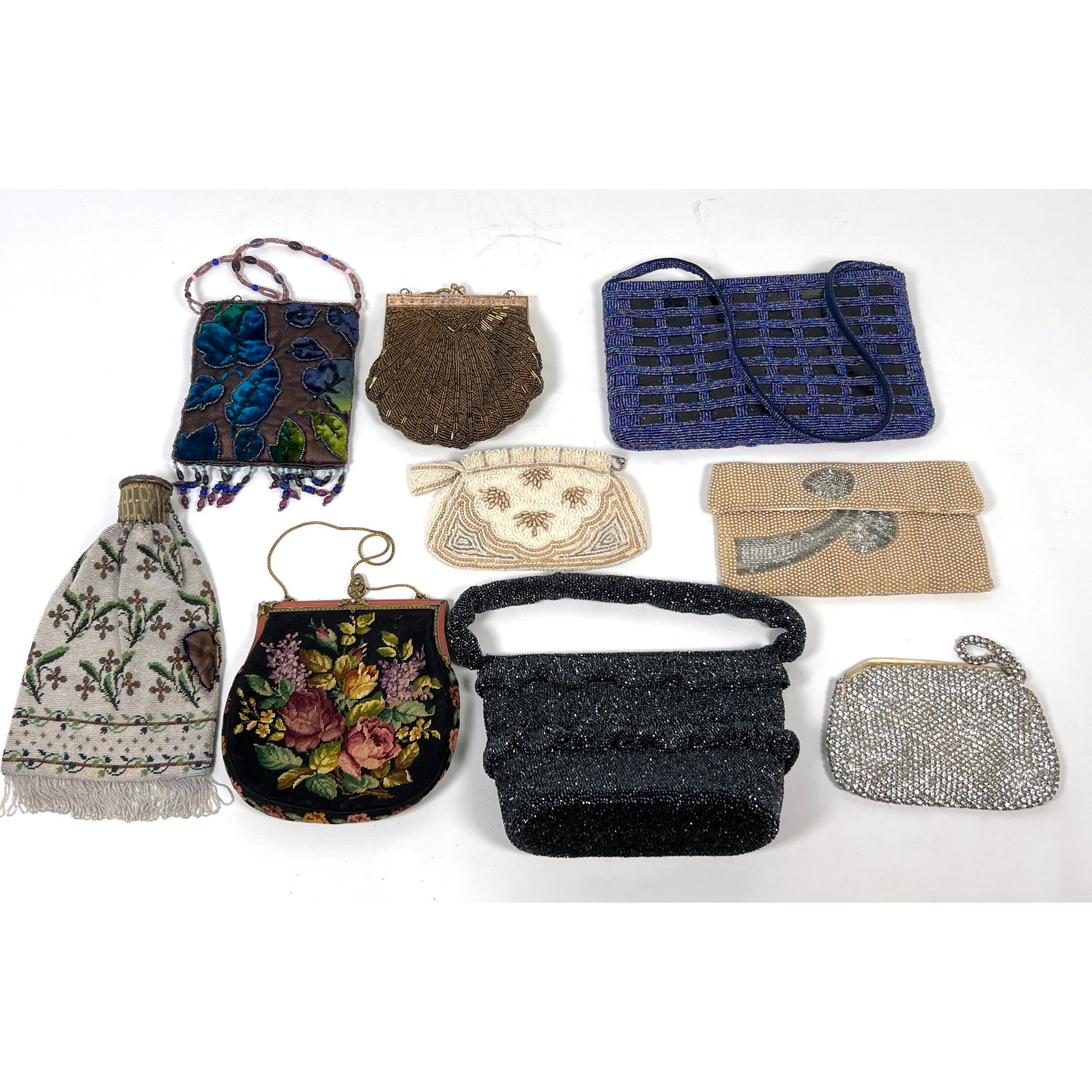 9pc Vintage Beaded Purse Handbags. Sterling top, Velvet, Needlepoint, etc. (1 of 20)