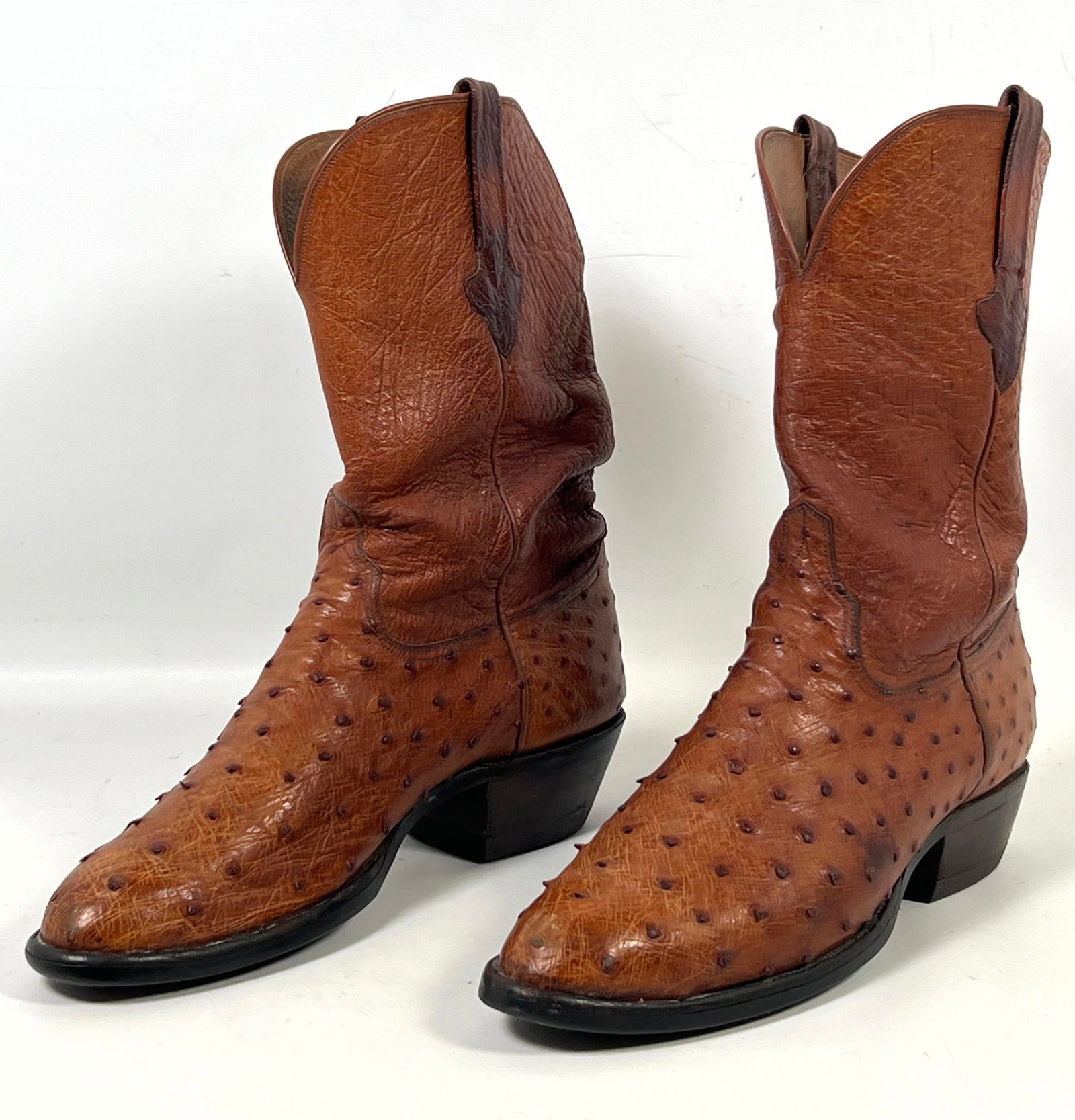 Pair John Allen Woodward Western boots featuring full quill ostrich skin vamps and textured leather (1 of 7)
