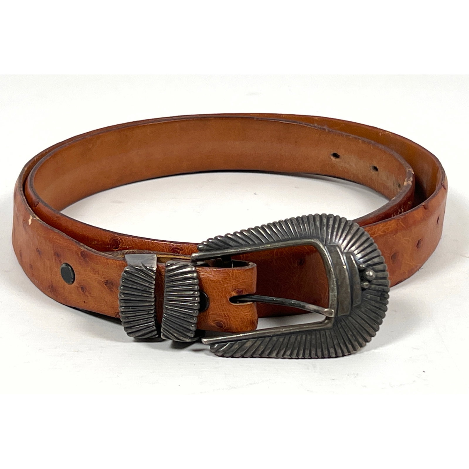 DAVID DEAR Sterling Silver Guiqueno Buckle Set. Genuine Ostrich Leather Belt. 4pc Buckle set Retails (1 of 10)