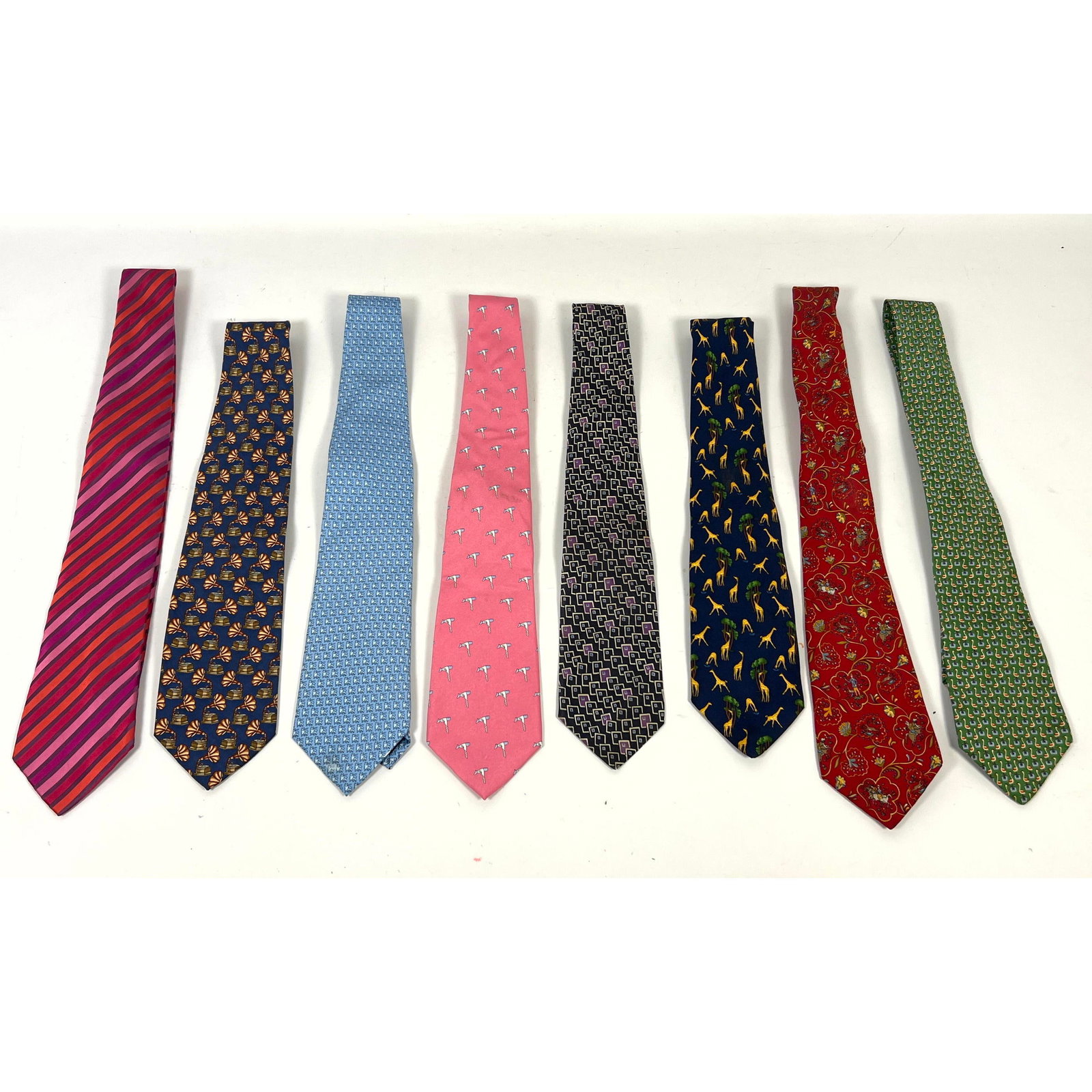 8pcs Vintage Ties. lot includes three ties by Salvatore Ferragamo: a pink, magenta, and orange diago (1 of 10)