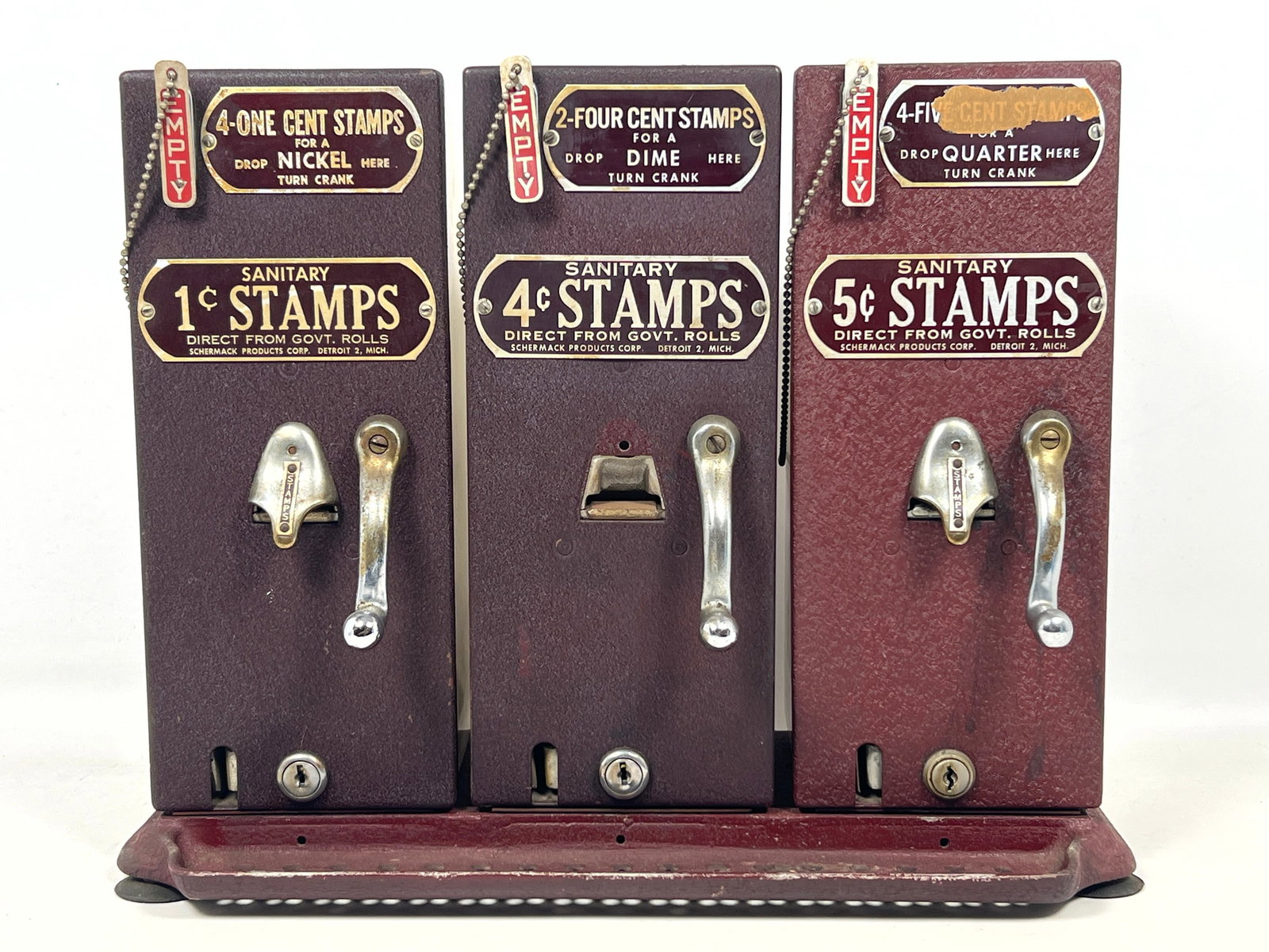 Triple-unit mechanical postage stamp vending machine manufactured by Schermack Products Corp (1 of 11)