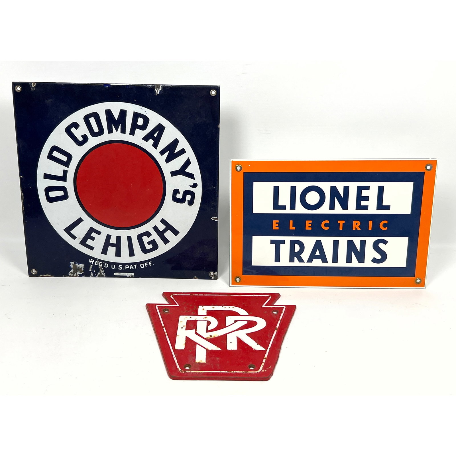 3pcs Enamel Signs. Lehigh Old Company's, Lionel Trains, Pennsylvania Railroad. (1 of 16)
