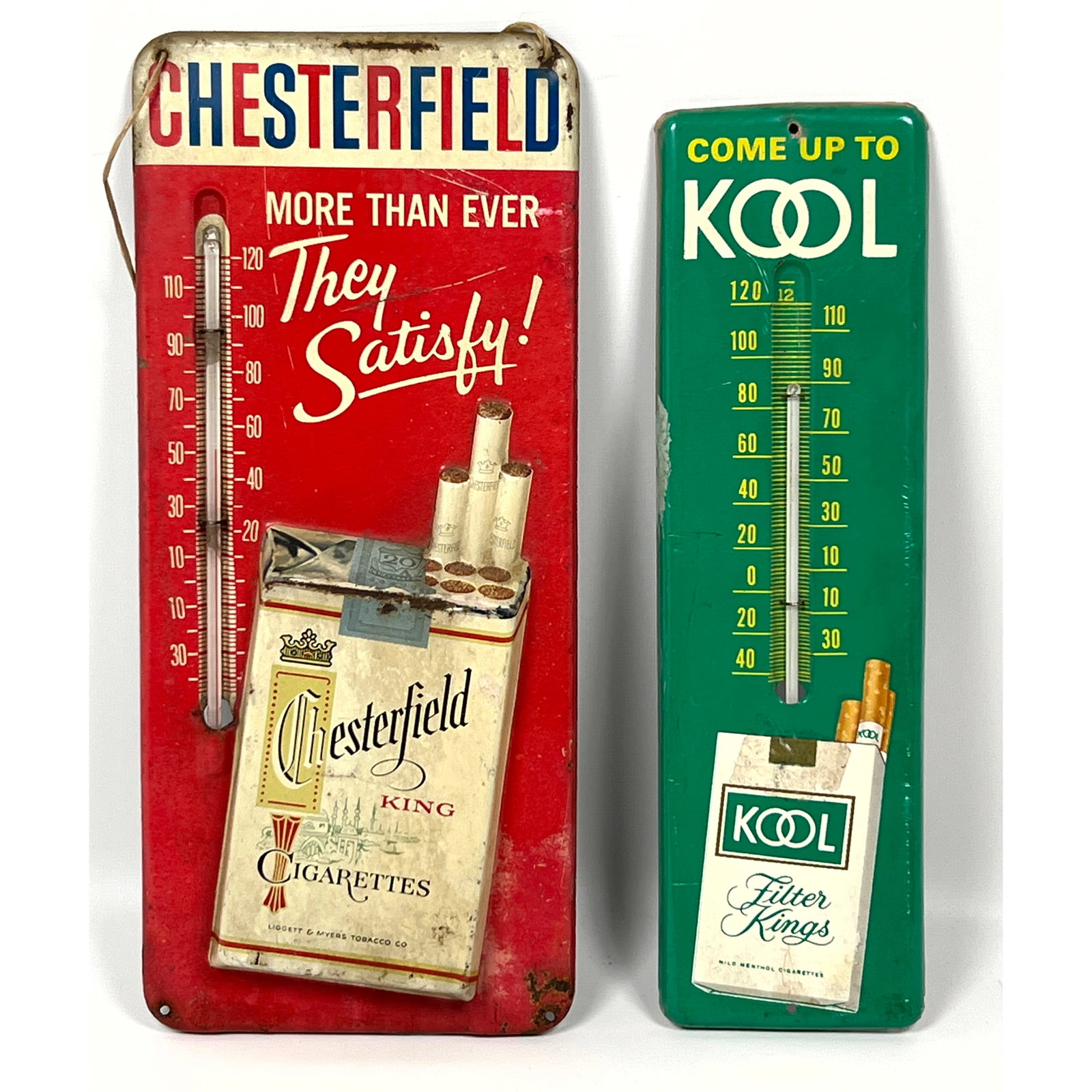 2pcs Vintage Metal Cigarette Thermometers. Kool and Chesterfield. (1 of 13)