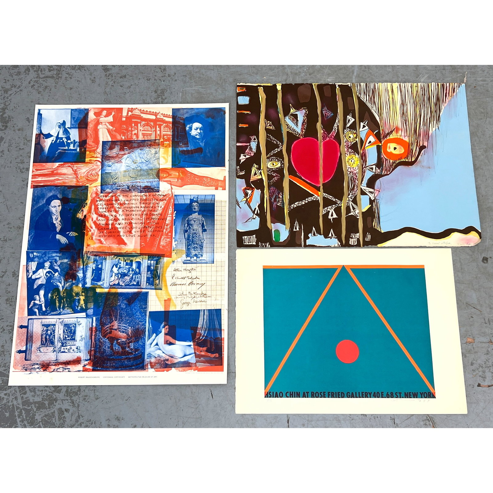 3pcs unframed contemporary prints in various media. The first work is an offset lithograph by Robert (1 of 19)