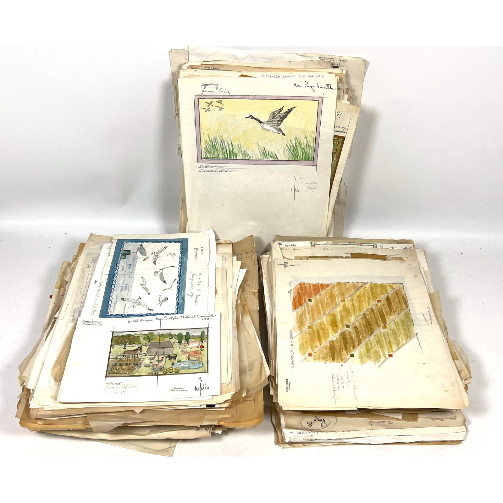 Large Lot George J. Wells for The Ruggery. Sketches and designs for carpets. (1 of 20)