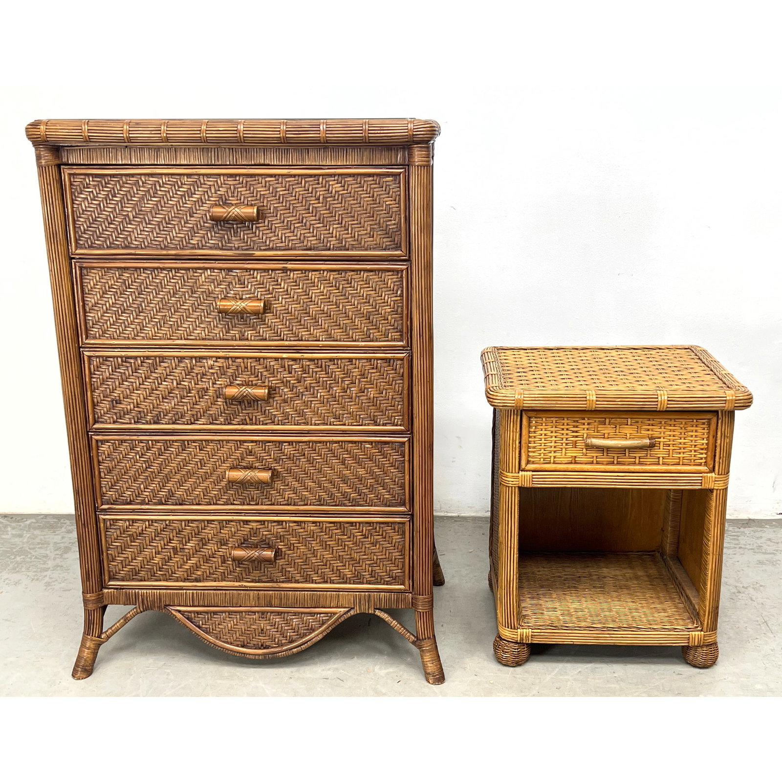 2pcs Rattan Split Reed Bedroom Furniture. Tall Chest Dresser and Side Cabinet Night Stand. (1 of 16)