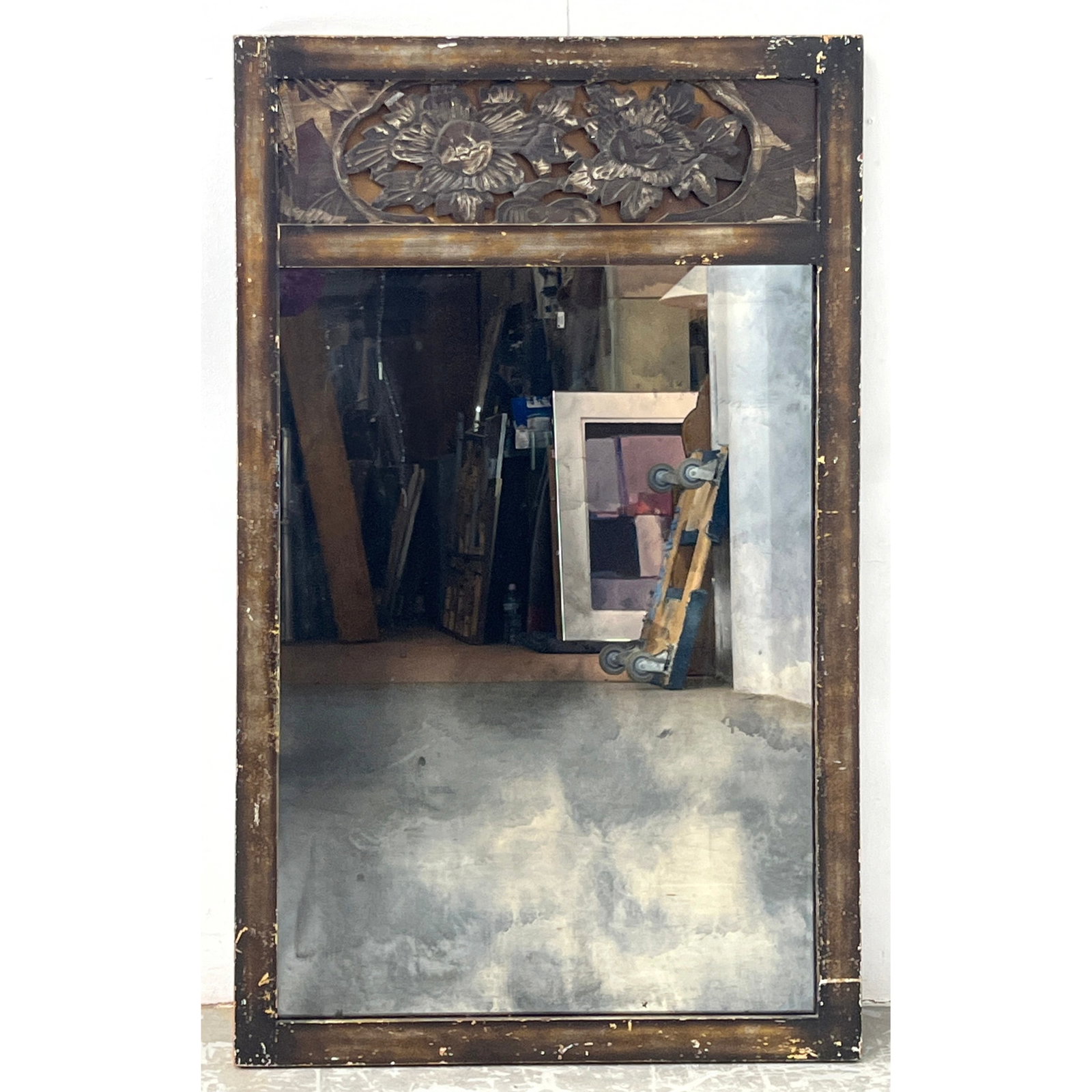 Rectangular Wall Mirror. Wood Frame with Carved Panel to op. James Mont Style. (1 of 9)