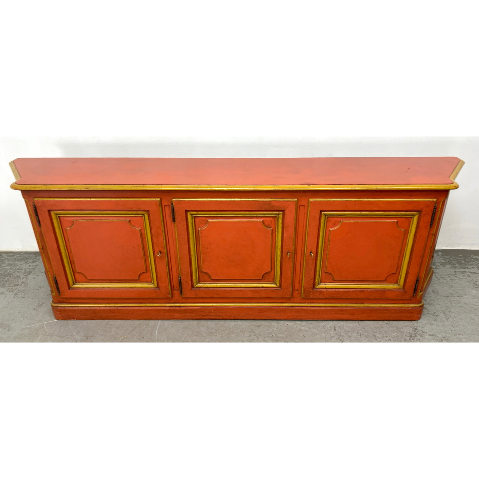Decorator Italian Style 3 Door Sideboard Server, Shaped to and angled sides. Painted finish. (1 of 12)