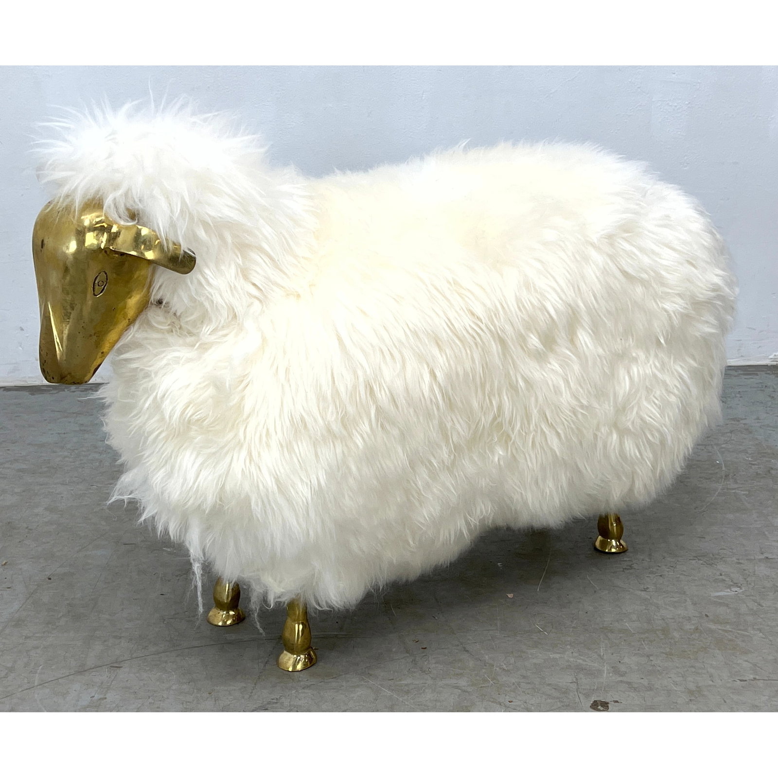 Francois-Xavier Lalanne Style Sheep Sculpture Stool. Fur With Brass Head And Legs (1 of 9)