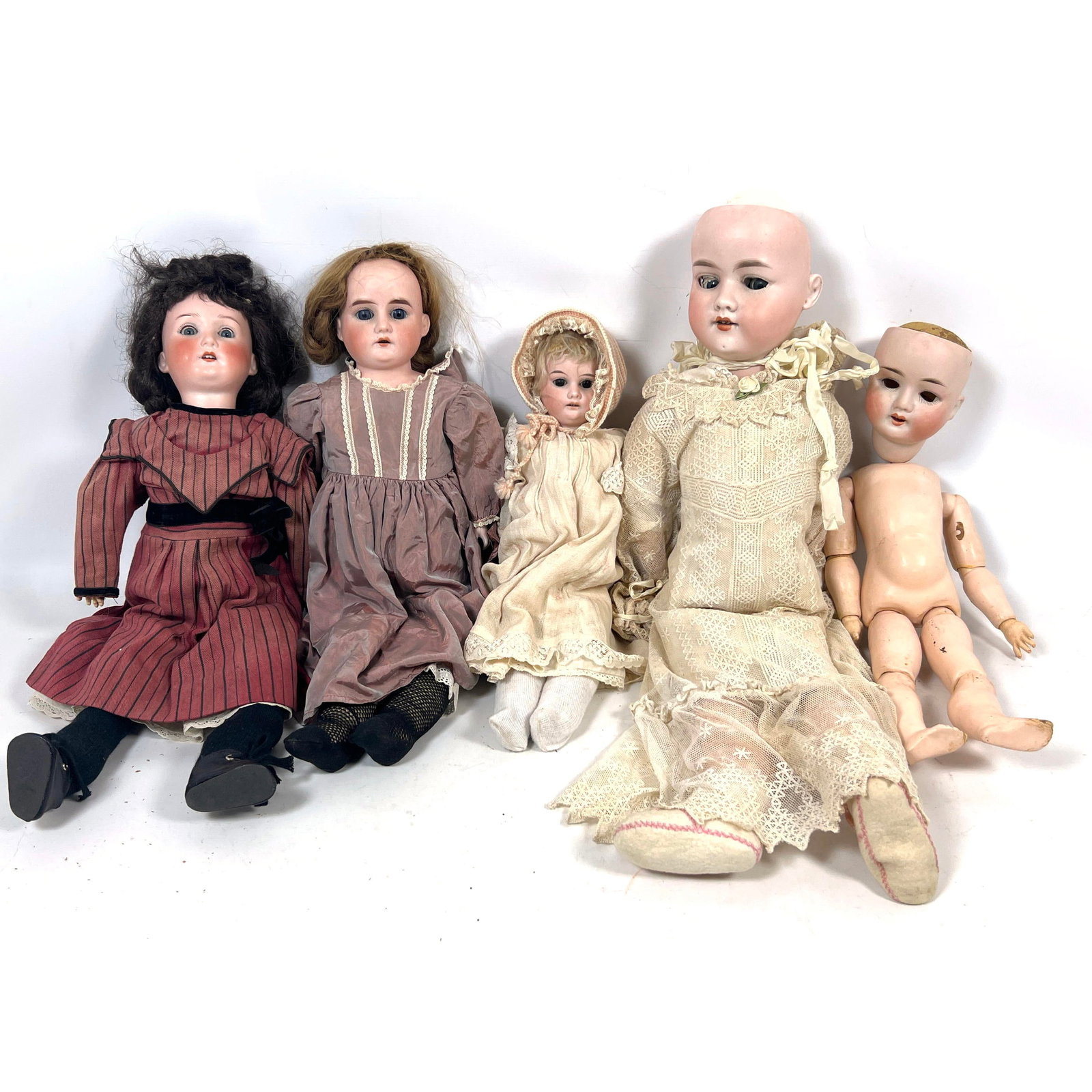 5pcs Vintage Antique Porcelain Dolls. Heubach-Koppelsdorf mold 250 socket-head doll with a composit (1 of 18)
