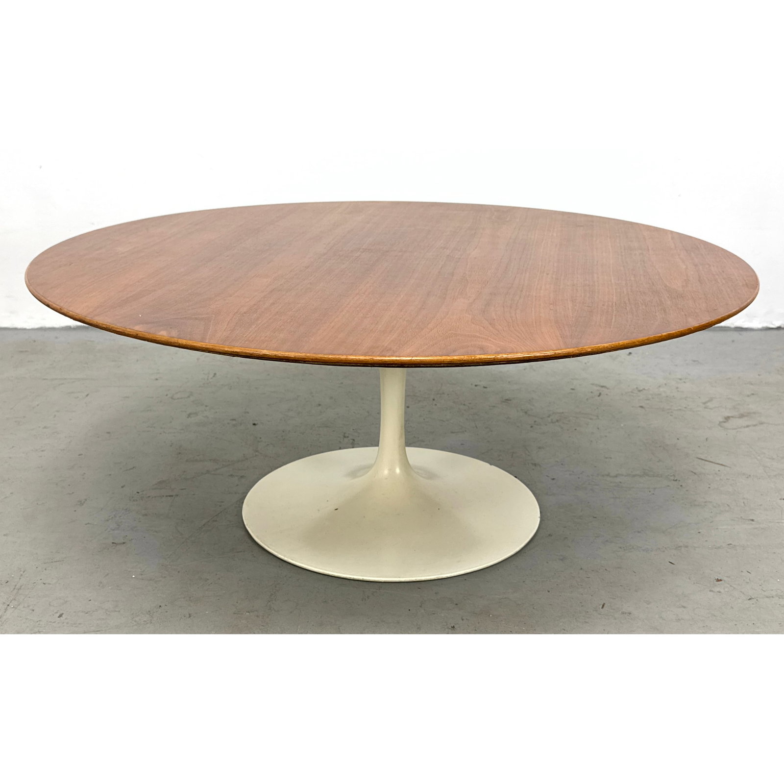 Eero Saarinen for Knoll Walnut Tulip Coffee Table. White Pedestal Base. Signed with Knoll Associates (1 of 8)