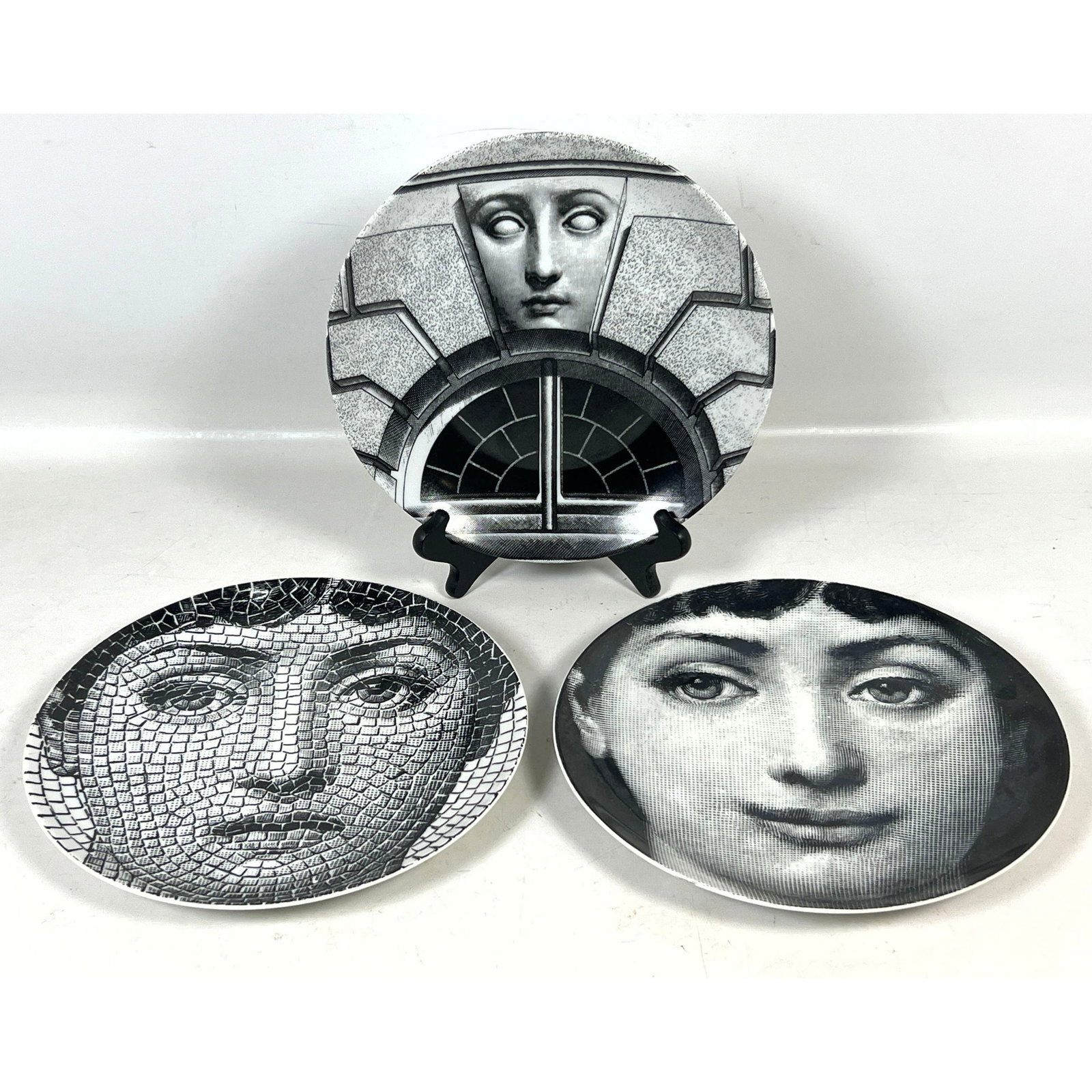 3pc Piero Fornasetti Milan Porcelain Plates from the Tema e Variazioni series numbers 131 212 and 23 (1 of 13)