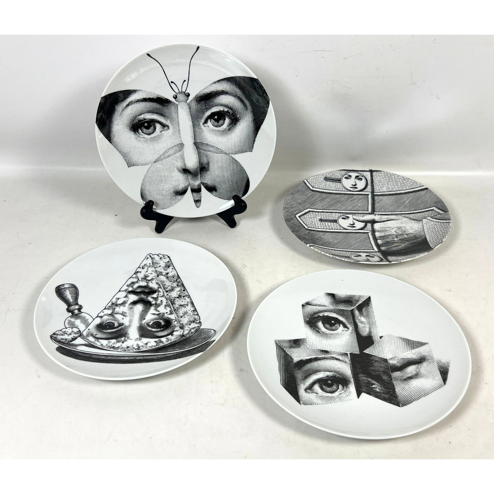 4pc Piero Fornasetti Milano Tema e Variazioni Porcelain Wall Plates featuring Lina Cavalieri pattern (1 of 14)