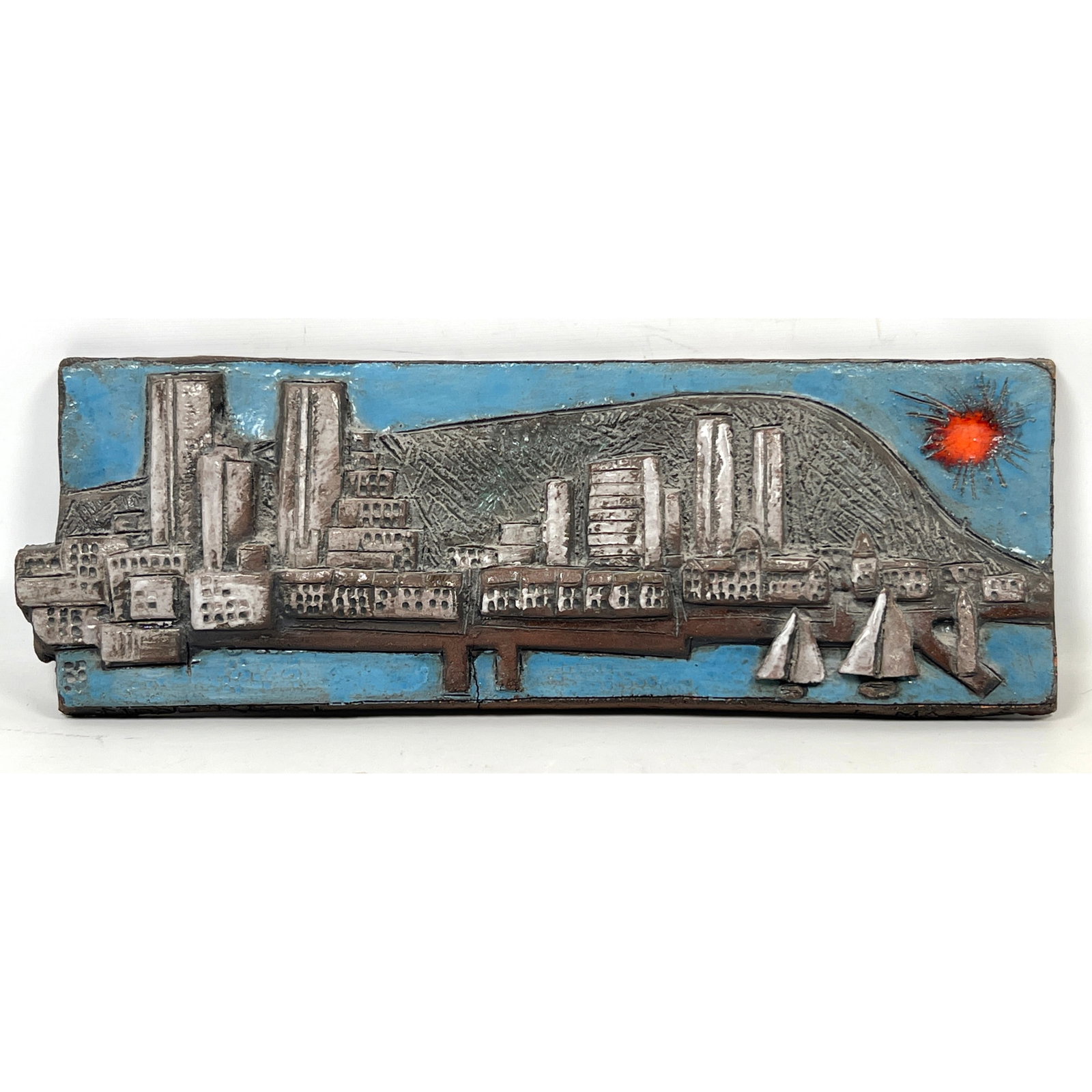 Roman Marek Brutalist Ceramic Montreal Cityscape Relief Plaque Signed R Marek and Montreal (1 of 9)