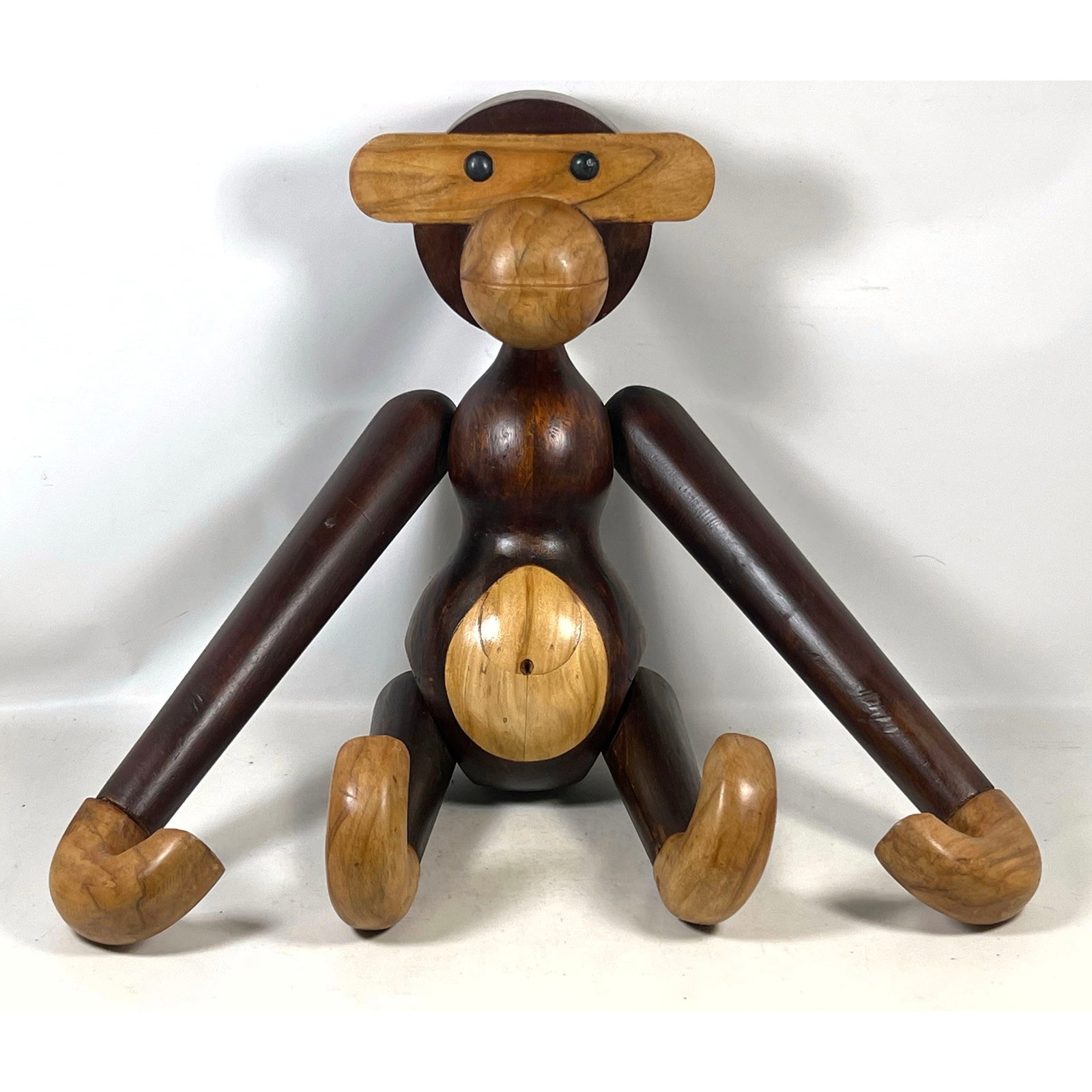 Large Wood Sculpture After Kay Bojesen Articulated Monkey Figure. Unmarked Dual Tone with Removable (1 of 11)