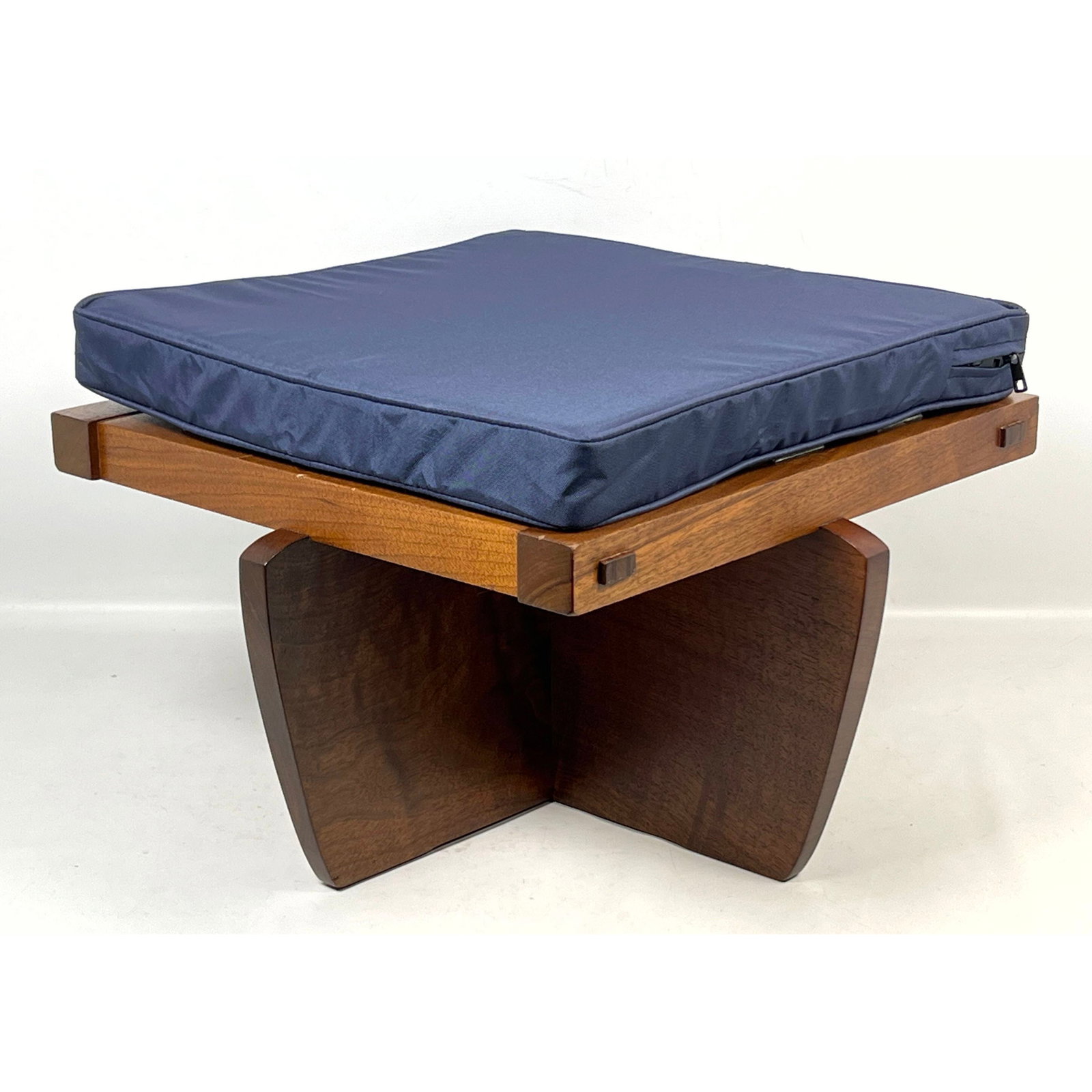 Mira Nakashima Woodworker Walnut Greenrock Ottoman with Woven Webbing Signed Nakashima October 1992 (1 of 17)