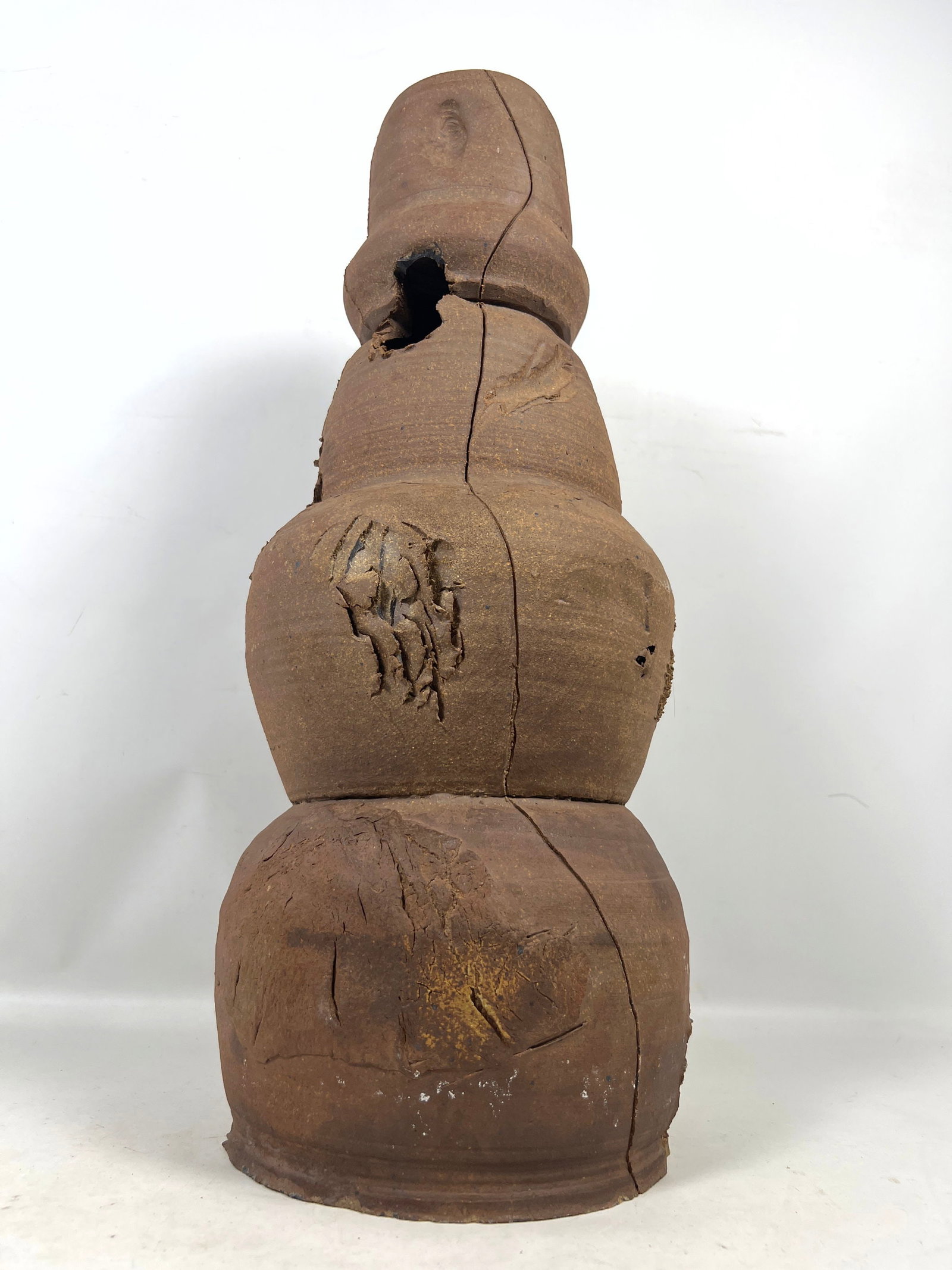 PETER VOULKOS Stack Unglazed Pottery Vase Sculpture. Faint signature. - 10
