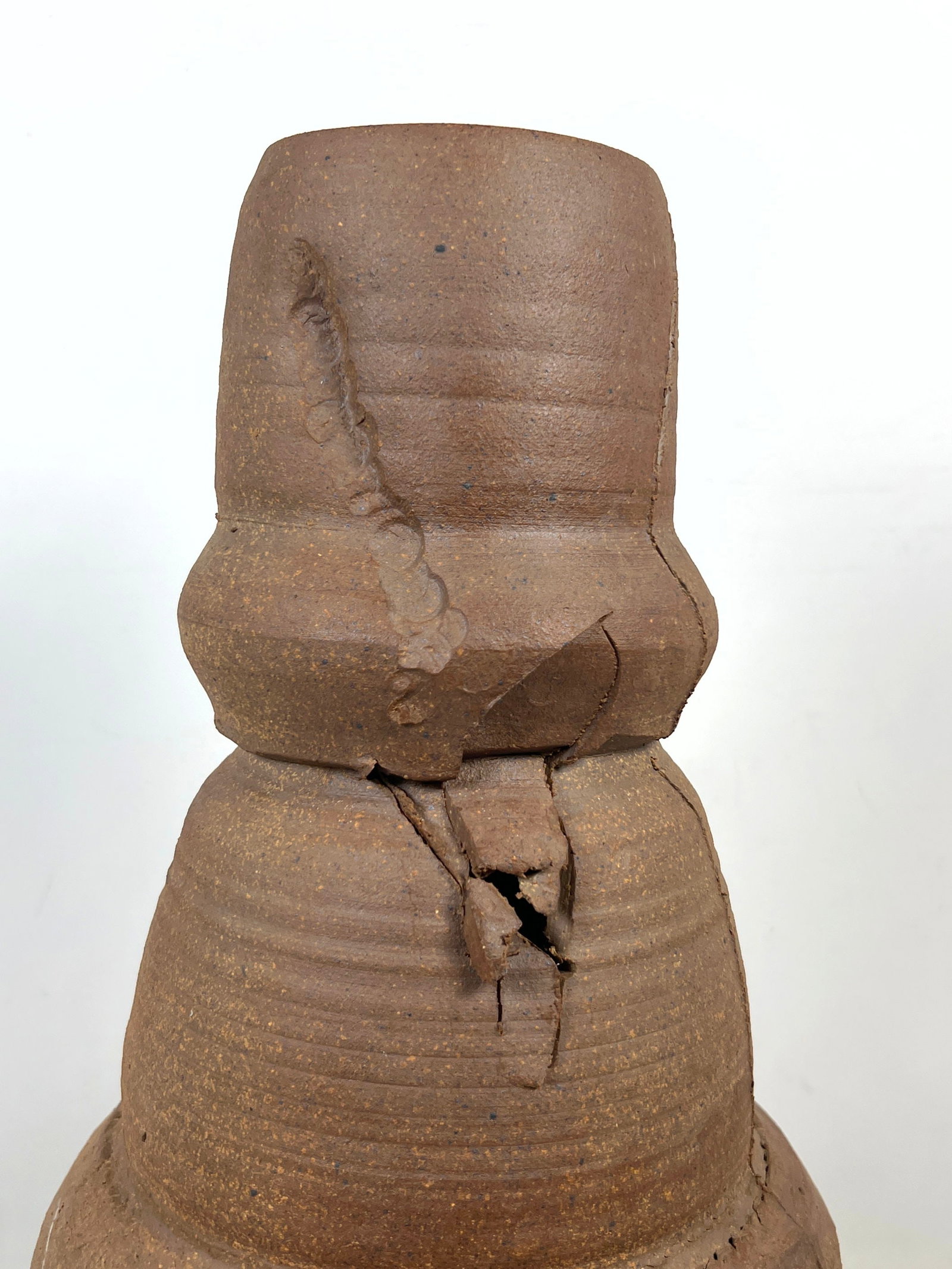 PETER VOULKOS Stack Unglazed Pottery Vase Sculpture. Faint signature. - 12