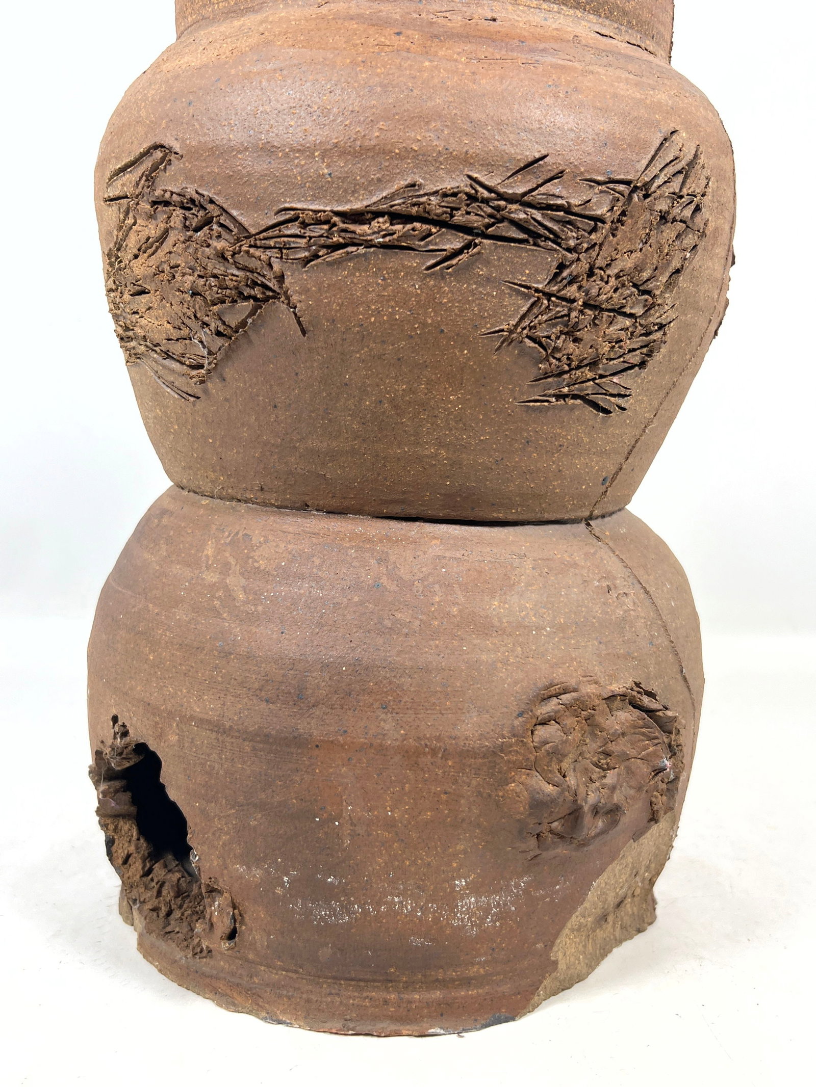 PETER VOULKOS Stack Unglazed Pottery Vase Sculpture. Faint signature. - 13