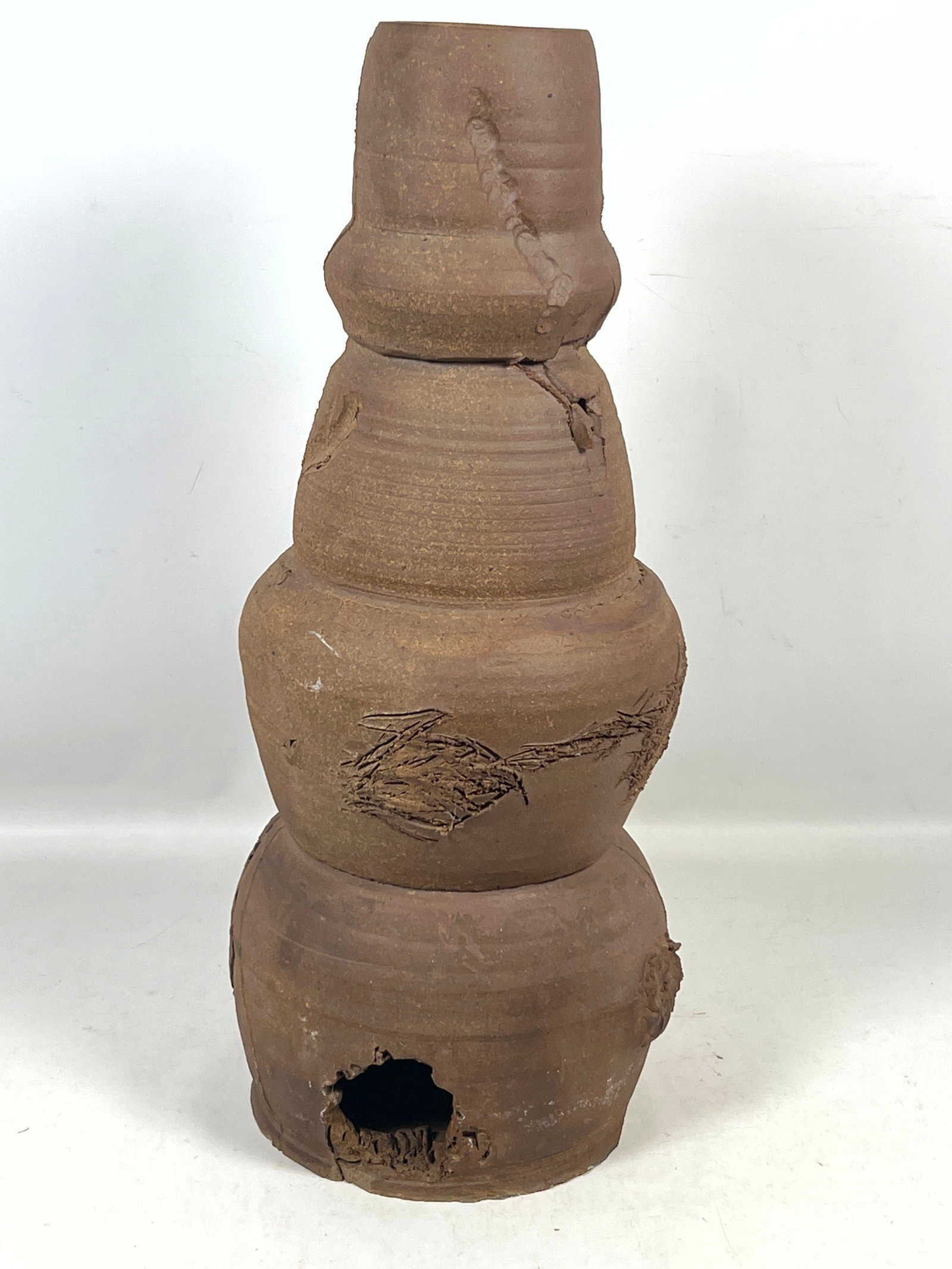 PETER VOULKOS Stack Unglazed Pottery Vase Sculpture. Faint signature. - 4