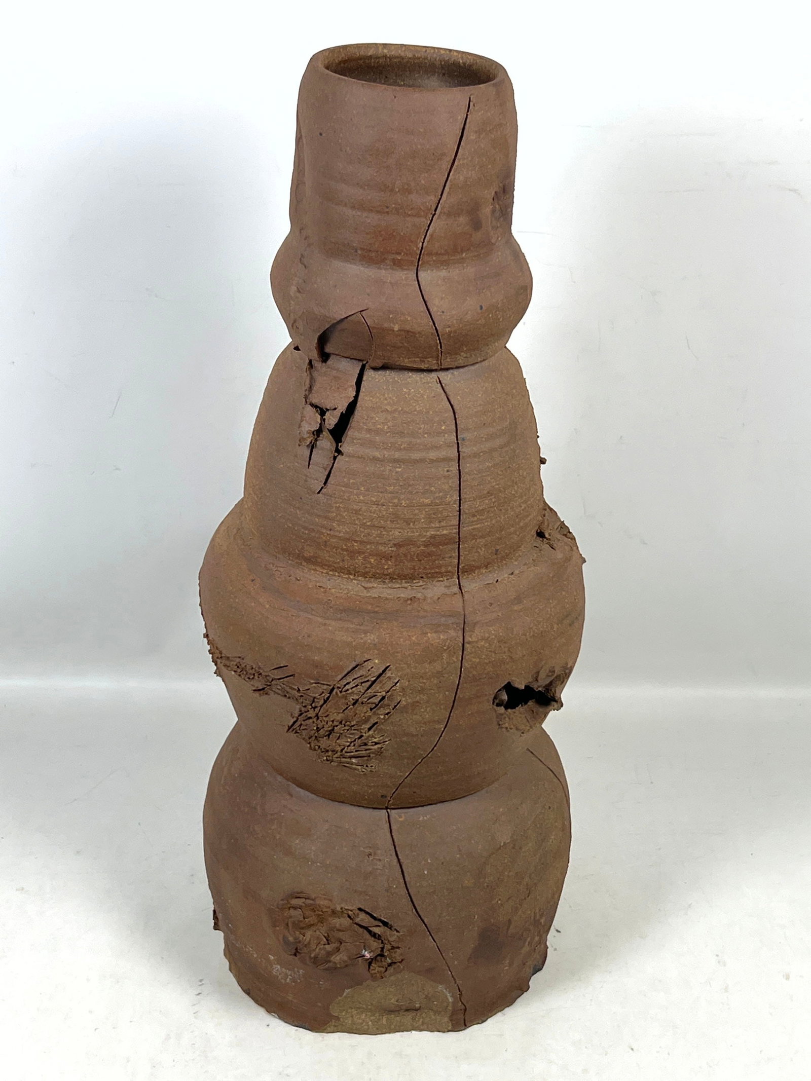 PETER VOULKOS Stack Unglazed Pottery Vase Sculpture. Faint signature. - 5