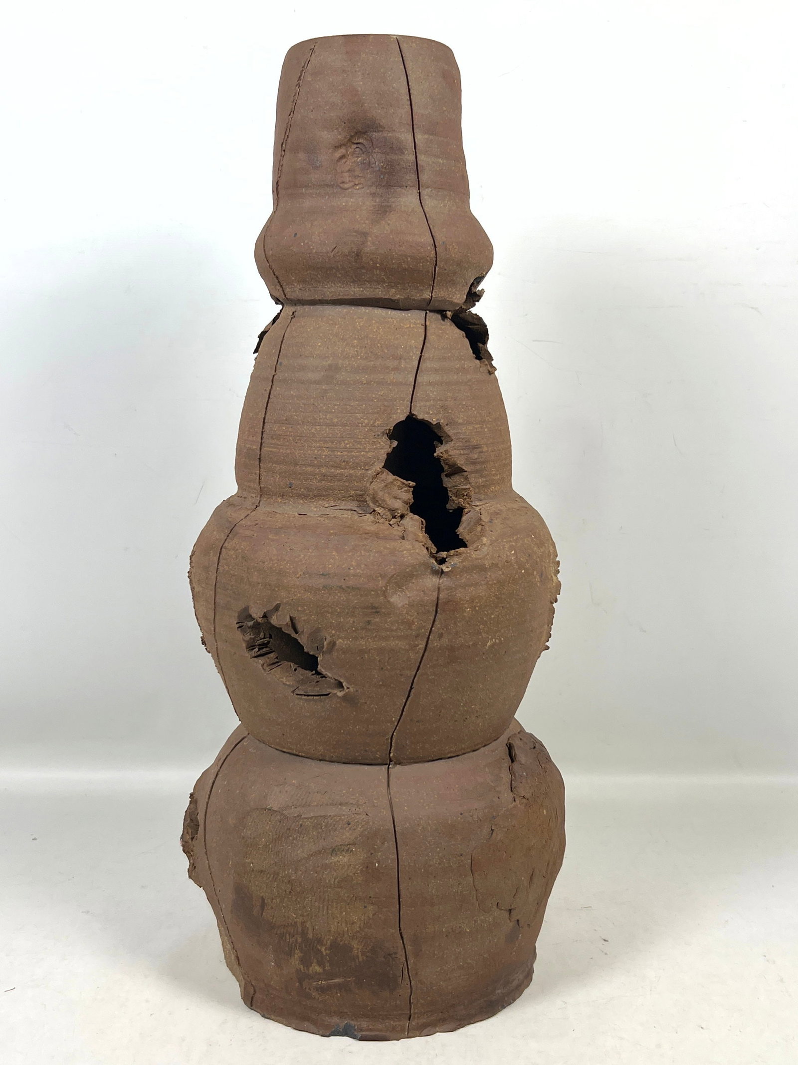 PETER VOULKOS Stack Unglazed Pottery Vase Sculpture. Faint signature. - 7