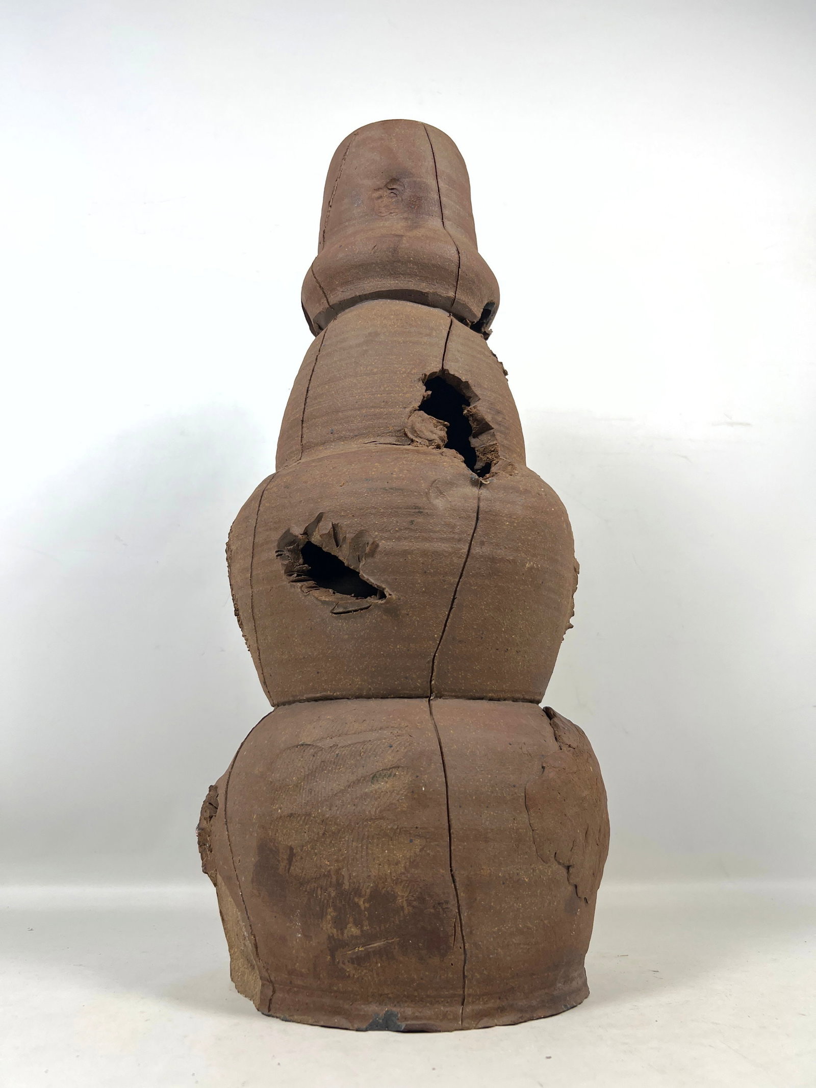 PETER VOULKOS Stack Unglazed Pottery Vase Sculpture. Faint signature. - 9