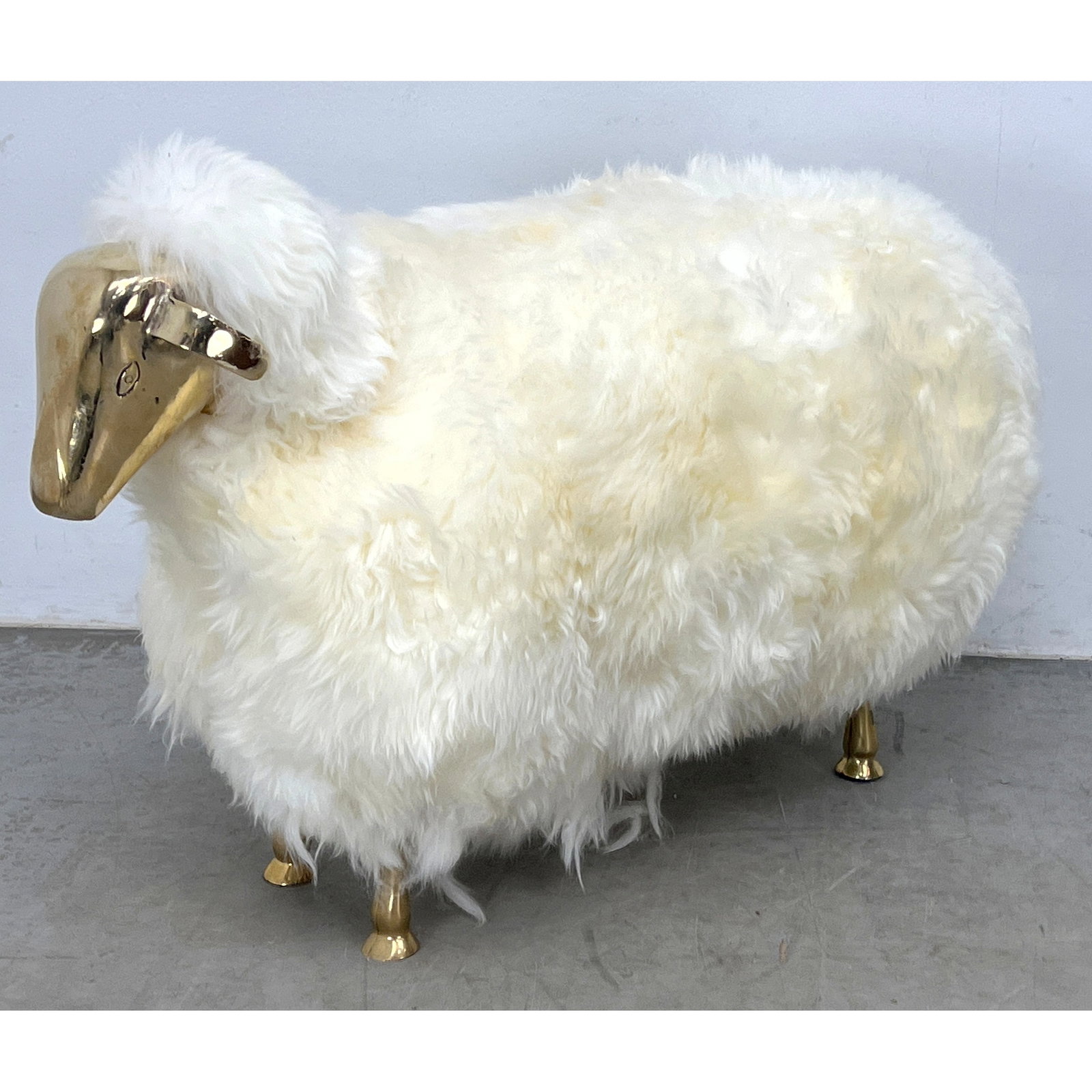 Francois-Xavier Lalanne Style Sheep Sculpture Stool. Genuine sheepskin With Brass Head And Legs. Lar (1 of 9)