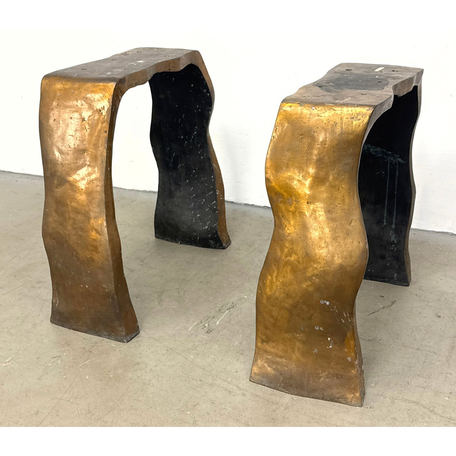 Pair Modernist Sculptural Cast Bronze Wavy Pedestal Table Bases. Unmarked. (1 of 15)