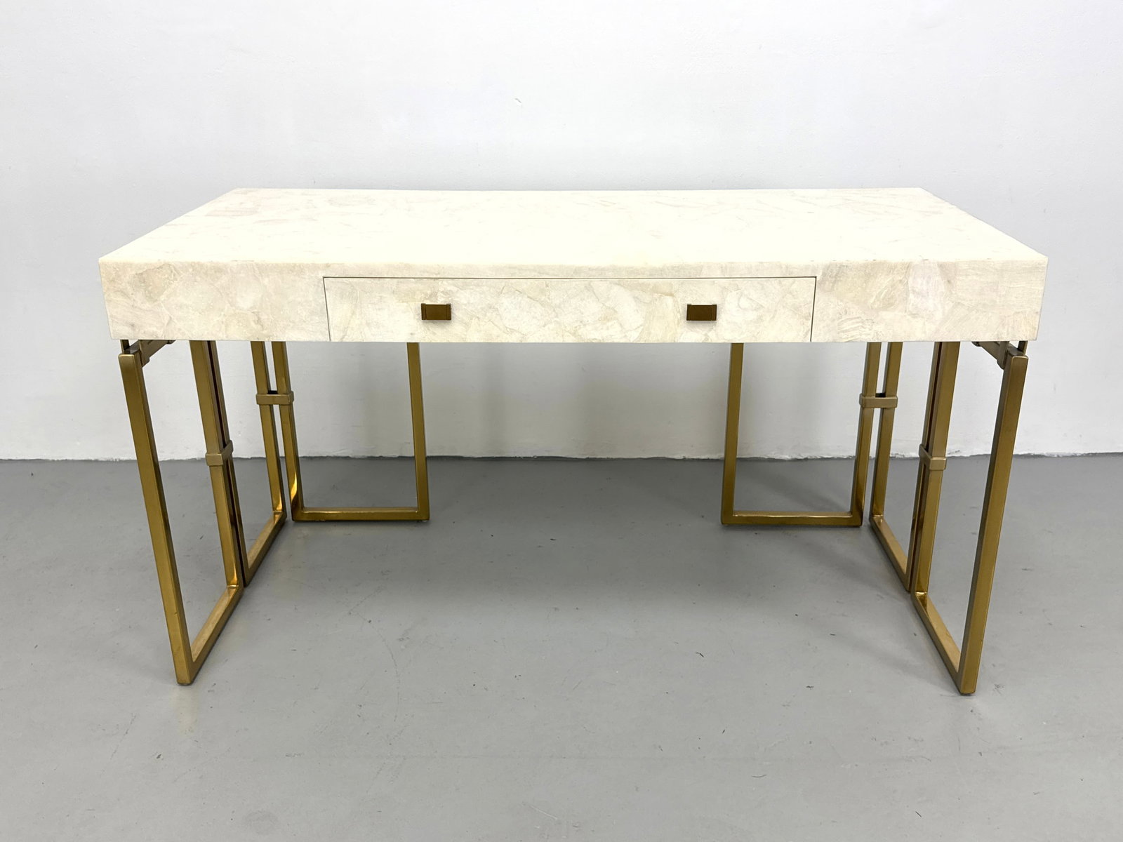Century Furniture Link Writing Desk. Model SF5686. Stone Laminate and Gold Tone Metal.: Century Furniture Link Writing Desk. Model SF5686. Stone Laminate and Gold Tone Metal. Dimensions: Height: 30.5 inches, Width: 56 inches, Depth: 26 inches. ---